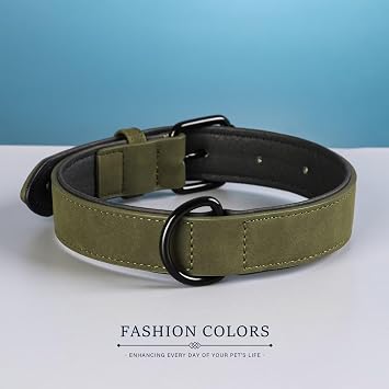 Didog Soft PU Leather Dog Collar, Breathable Padded, Dark Green Neck 14-18