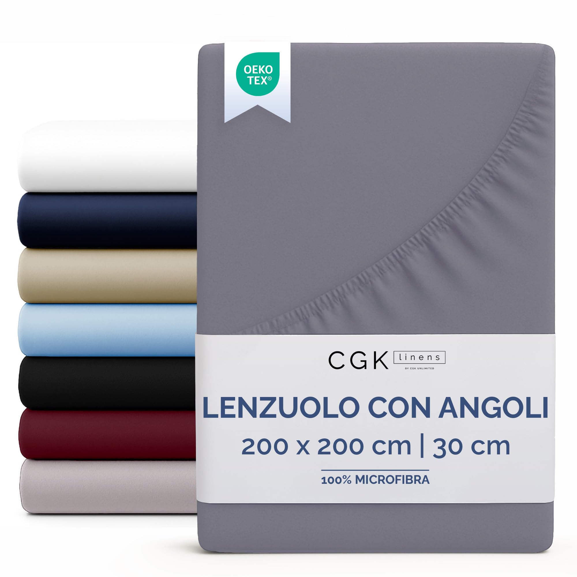 Lenzuolo con angoli 200x200 Grigio scuro, profondità 30 cm - Lussuoso lenzuolo con angoli - Per materassi fino a 30 cm (12") di altezza - Morbido, senza pieghe e traspirante - 200x200 - singola