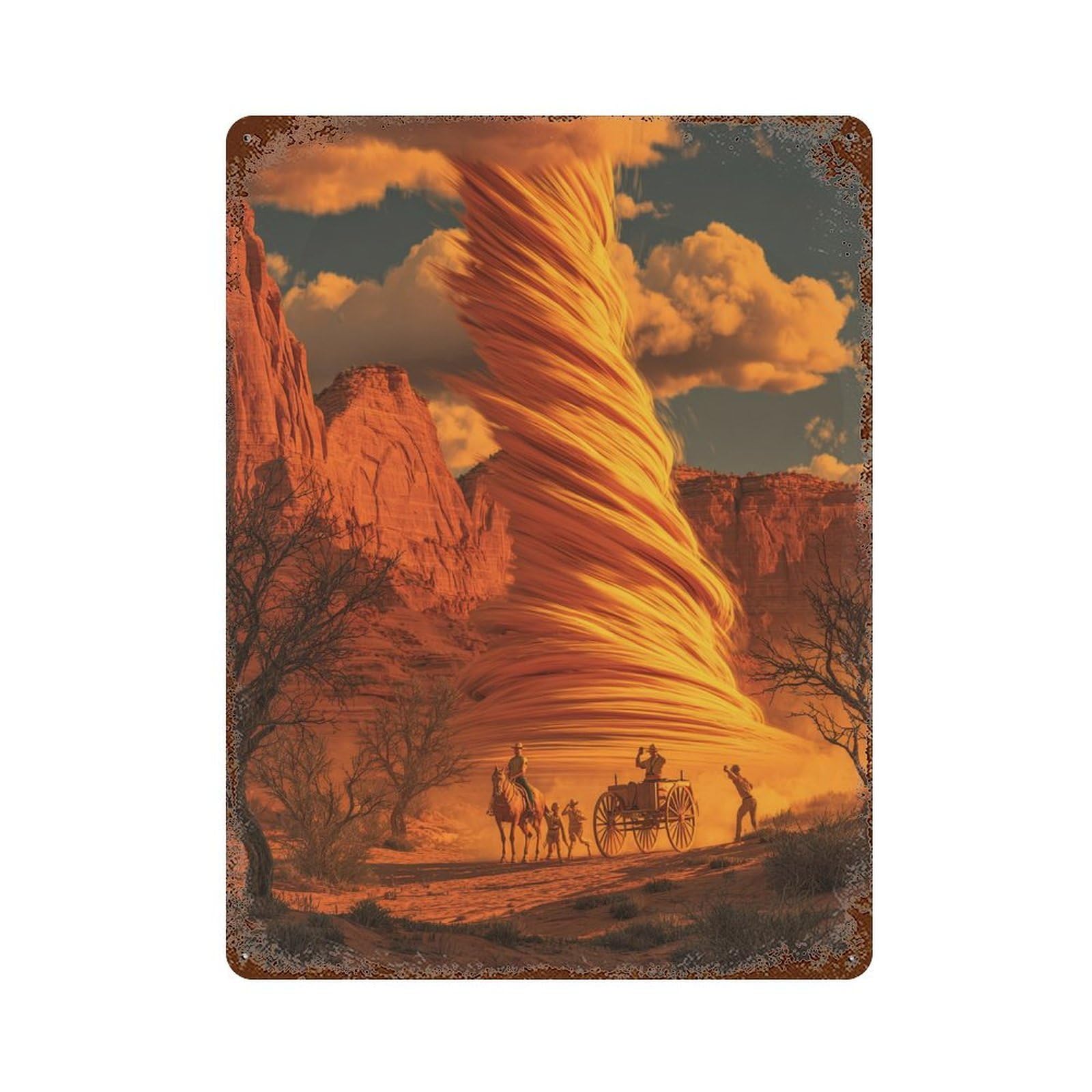 Desert Tornado Adventure Retro Metal Sign 15.7"x11.8", Novelty Wall Decor for Garage, Pub Or Kitchen