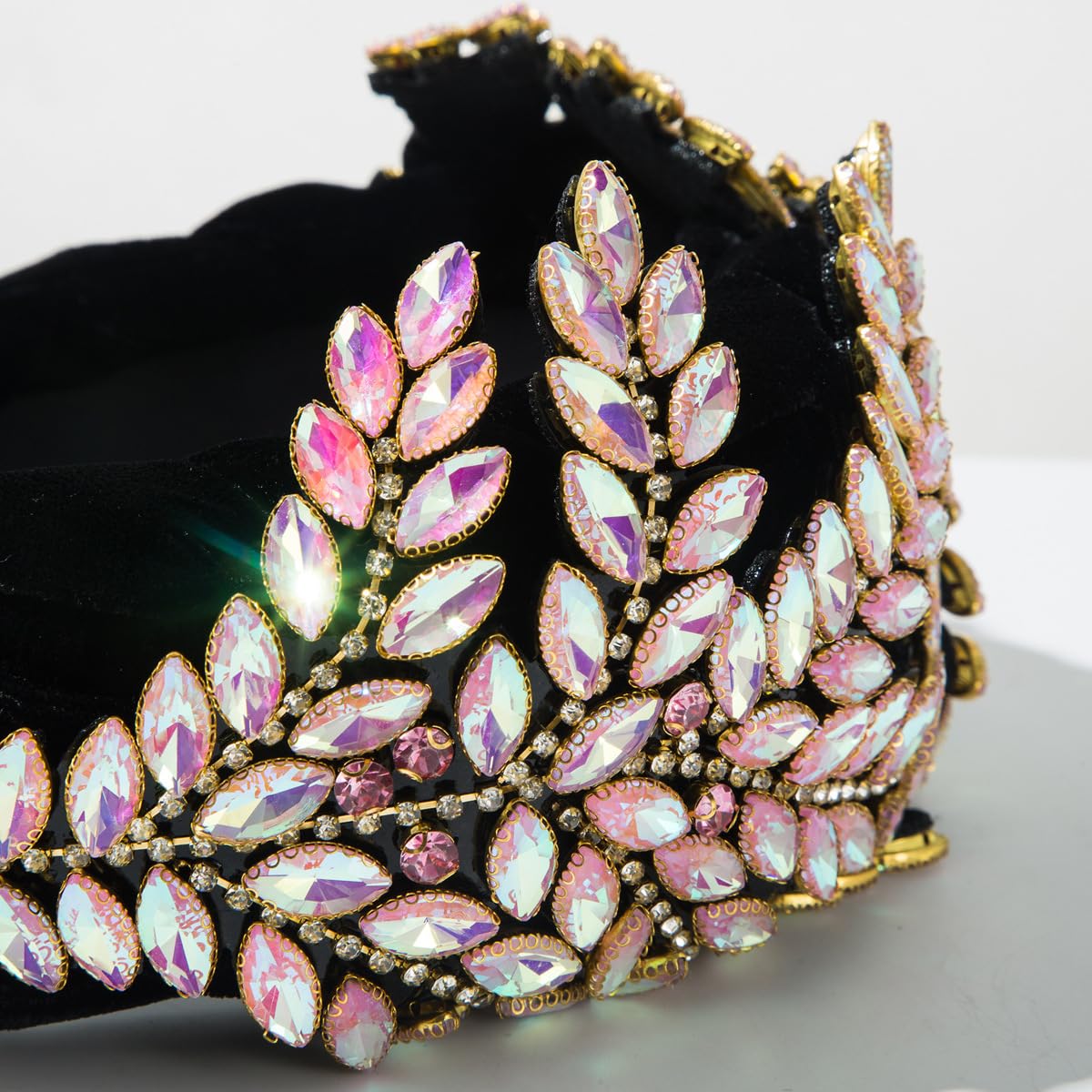 Breite Stirnbänder aus Flanell im Barockstil, Strass-Stirnbänder, Knoten-Stirnband, Kristall, handgefertigt, Haar-Accessoires für Mädchen (weiß, M)