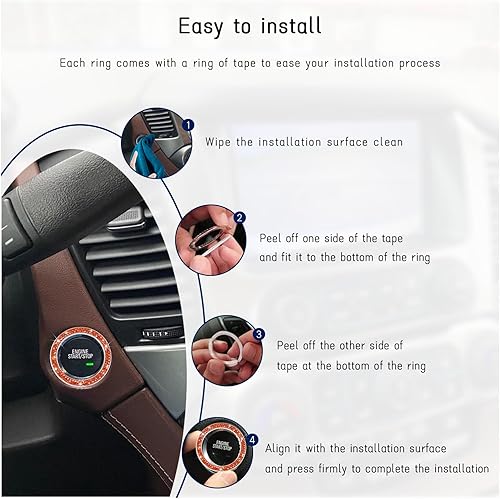 Miniatura 3 de Dickno Anillo de decoración de arranque y parada de motor de automóvil con doble diamantes de imitación, botón de encendido con diamantes de