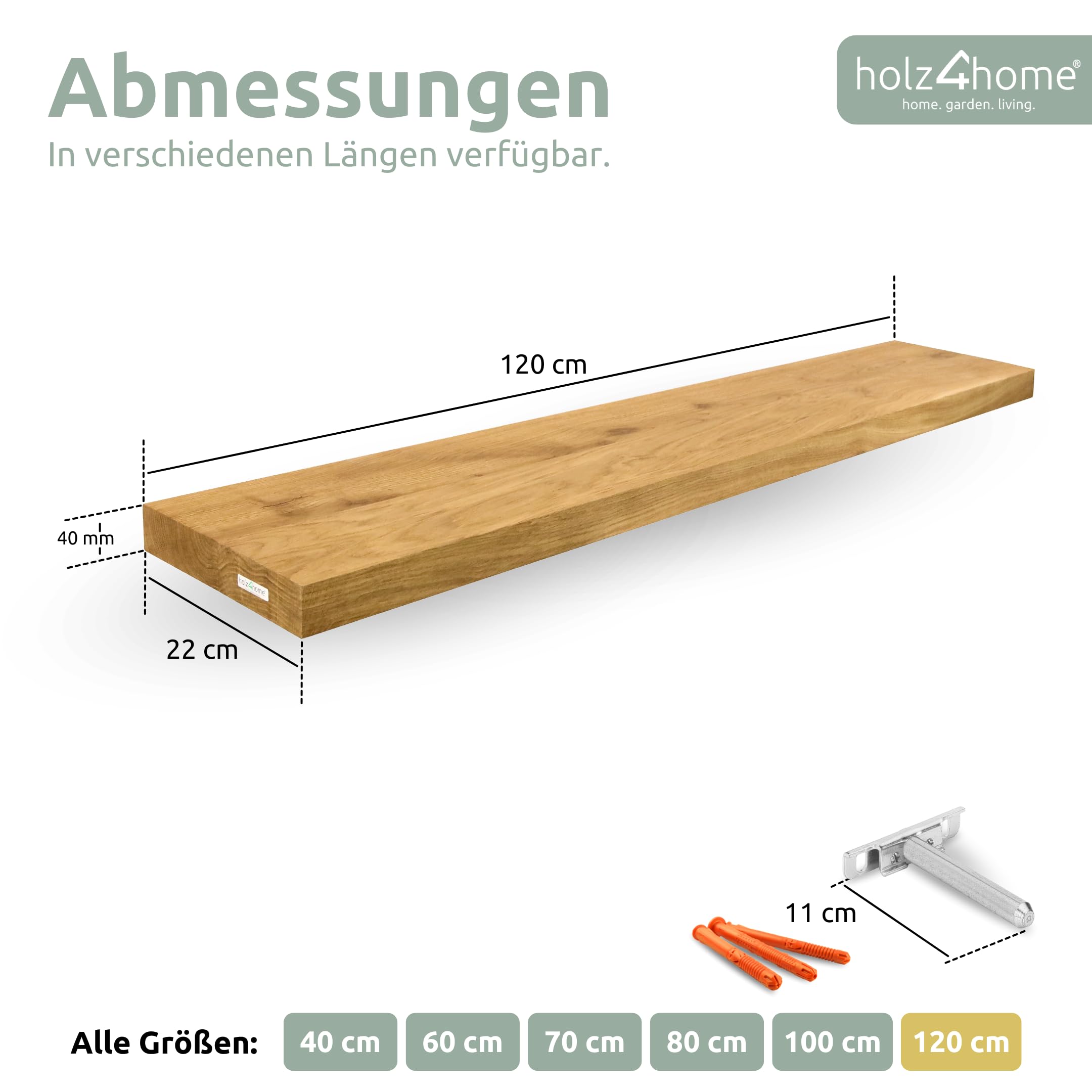 holz4home® Wandregal ohne Baumkante 120 cm Länge, Natur Geölt I Schweberegal Massivholz I Unsichtbare Befestigung moderner Stil I Wandboard Echtholz