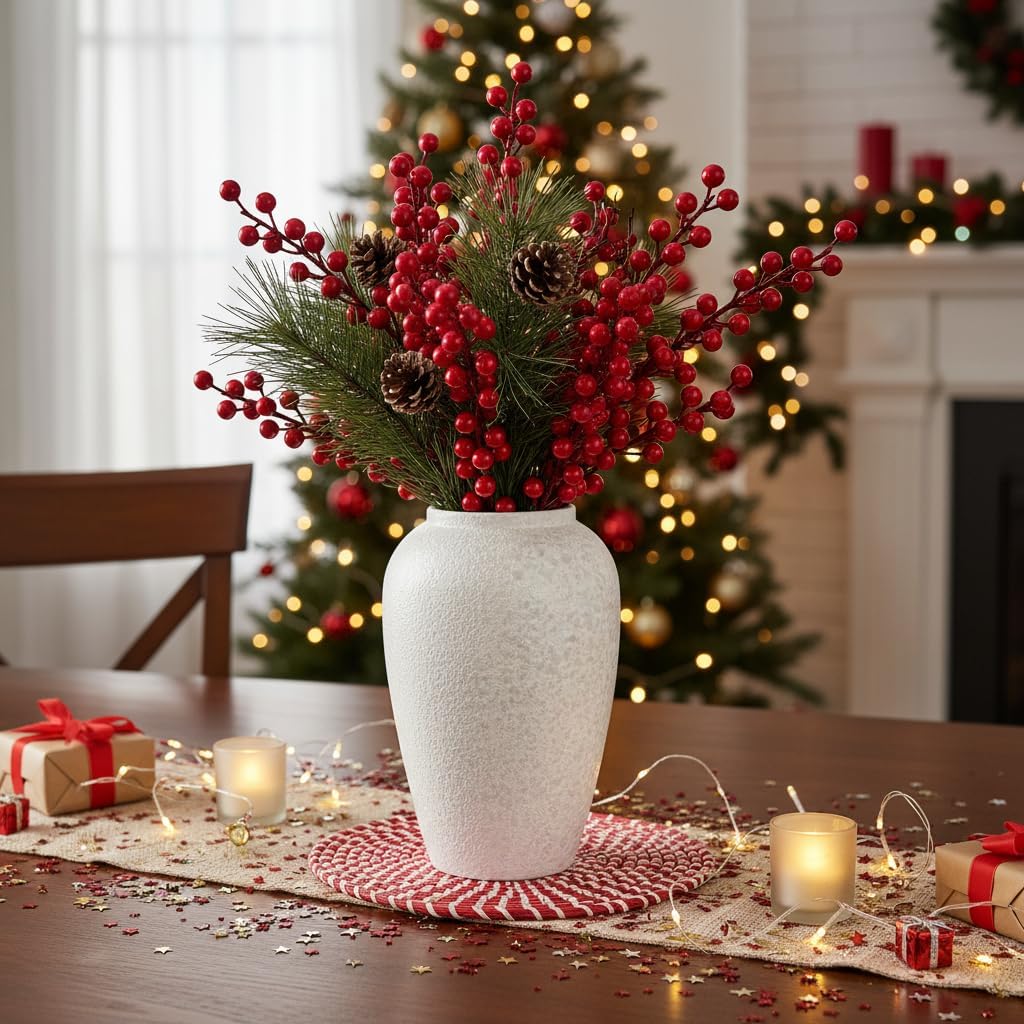 11" Medium Ceramic Vase – Modern Decorative Vases for Home Décor, Tall and Round Textured Flower Vases for Living Room, Entryway, Dining Table, Mantel, and Shelf Decoration