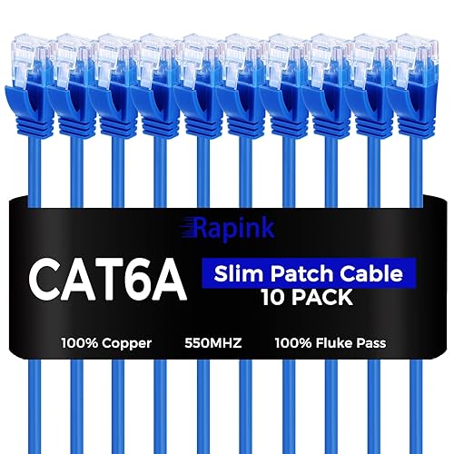 Rapink Patch Cables Cat6a - Cable de conexión Ethernet Cat6a de 0.5 pies (10 unidades), soporte 10G, cable de conexión Cat 6 sin enganches para