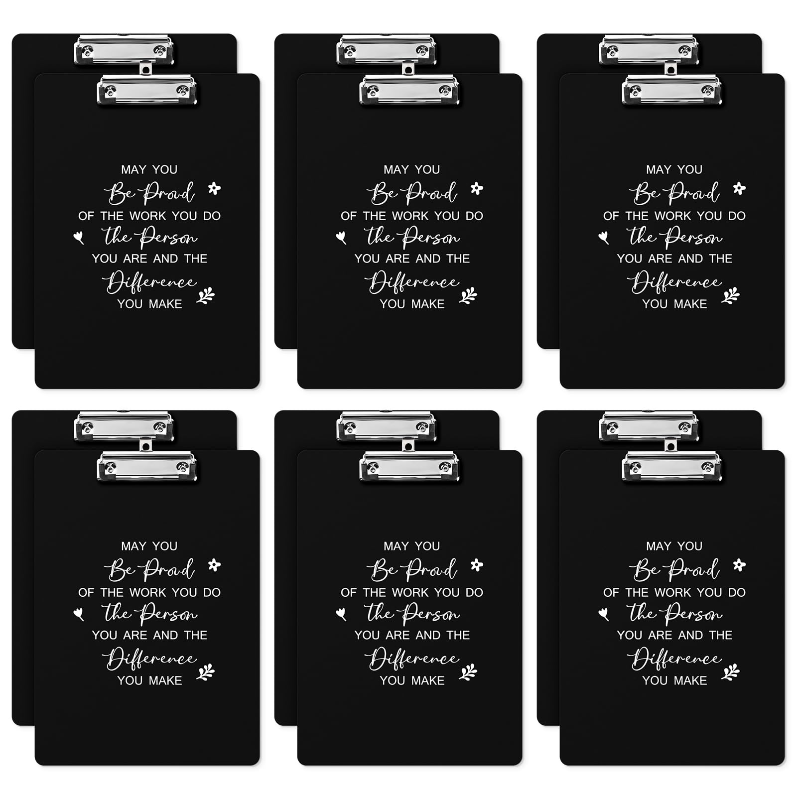 Thenshop12 Pcs Employee Appreciation Gifts Inspirational Clipboards Black Plastic Clip Boards with Low Profile Clip for Employee Coworker Team Teacher Gifts Christmas Office Supplies, A4 Letter Size