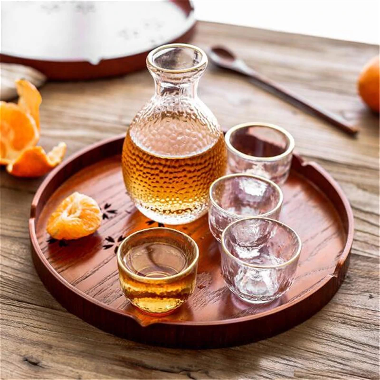 Bandeja Bandeja Redonda de Madera Maciza for Servir té y café, Aperitivos y Comidas, Plato for Restaurante, bandejas for Cocina, Bandeja de Madera for Comida y té(Black)