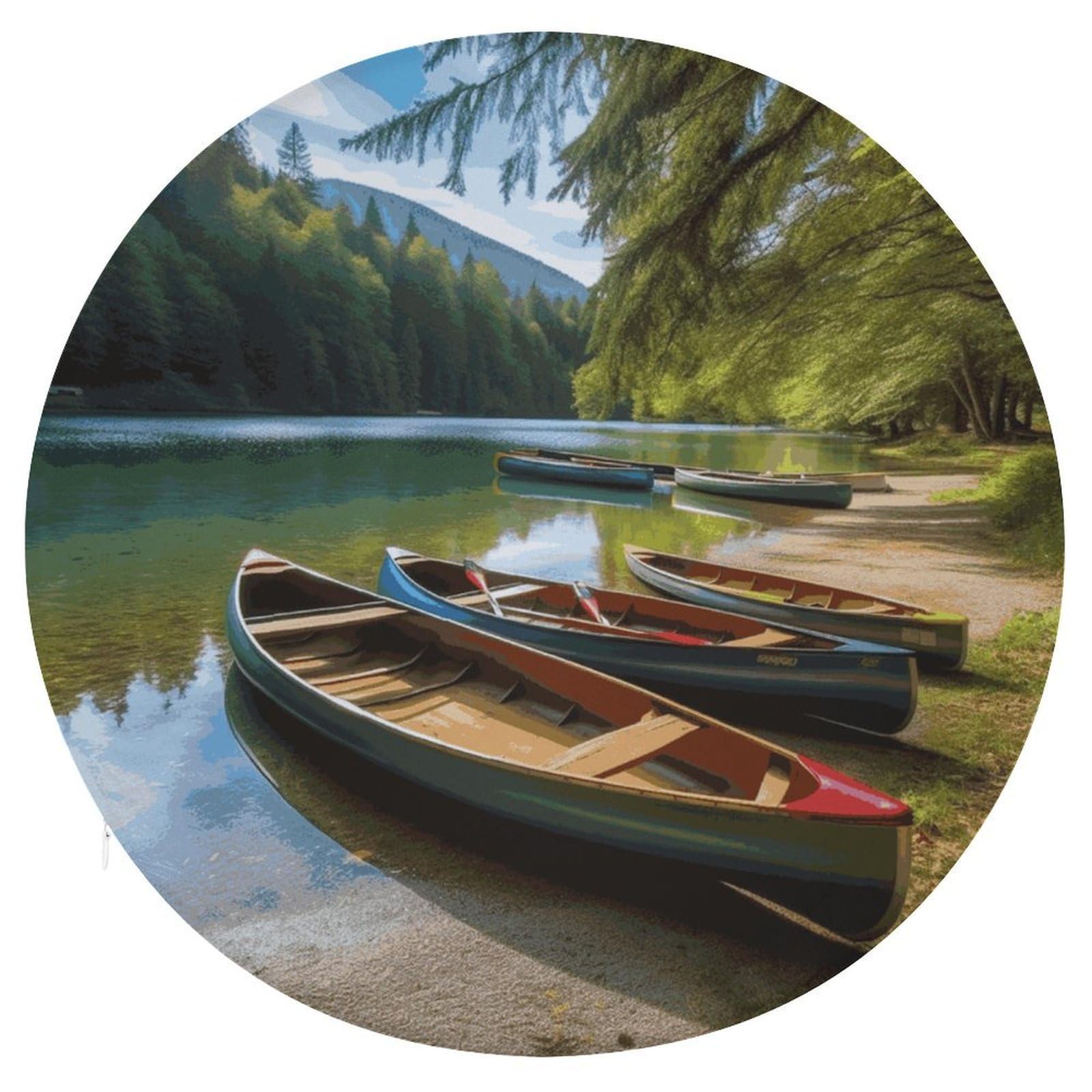 JTREHY Lake with Boats Canoes Park Cushion Soft Breathable Round Cushions Multi-Functional with Zipper Floor Pillows Cushion for Various Indoor Occasions Chair Pad