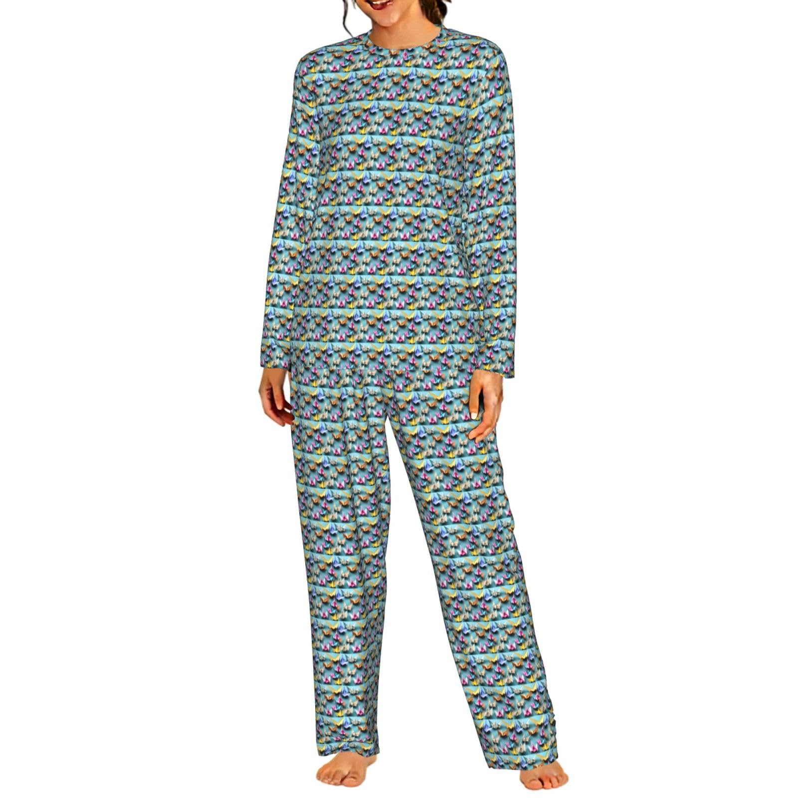Origami Paper Crane Stampa Donne Manica Lunga Pigiama Corrispondente Quotidiano Confortevole Loungewear Abiti Da Notte