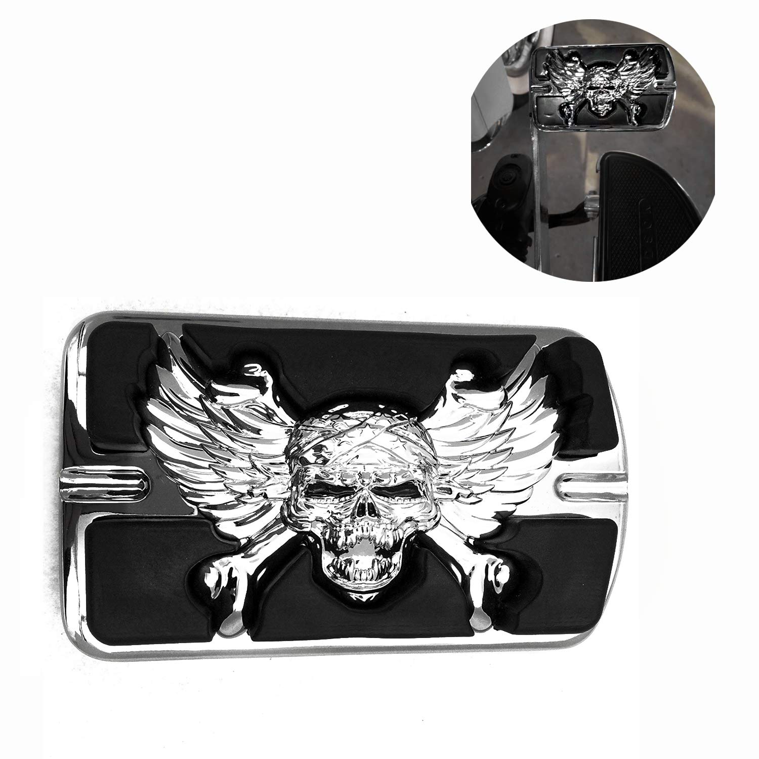 XKMT- Wing Skull Zombie Emblem Chromed Compatible With Touring Softail Brake Pedal Large Pad H-D [B013QAQPWW]