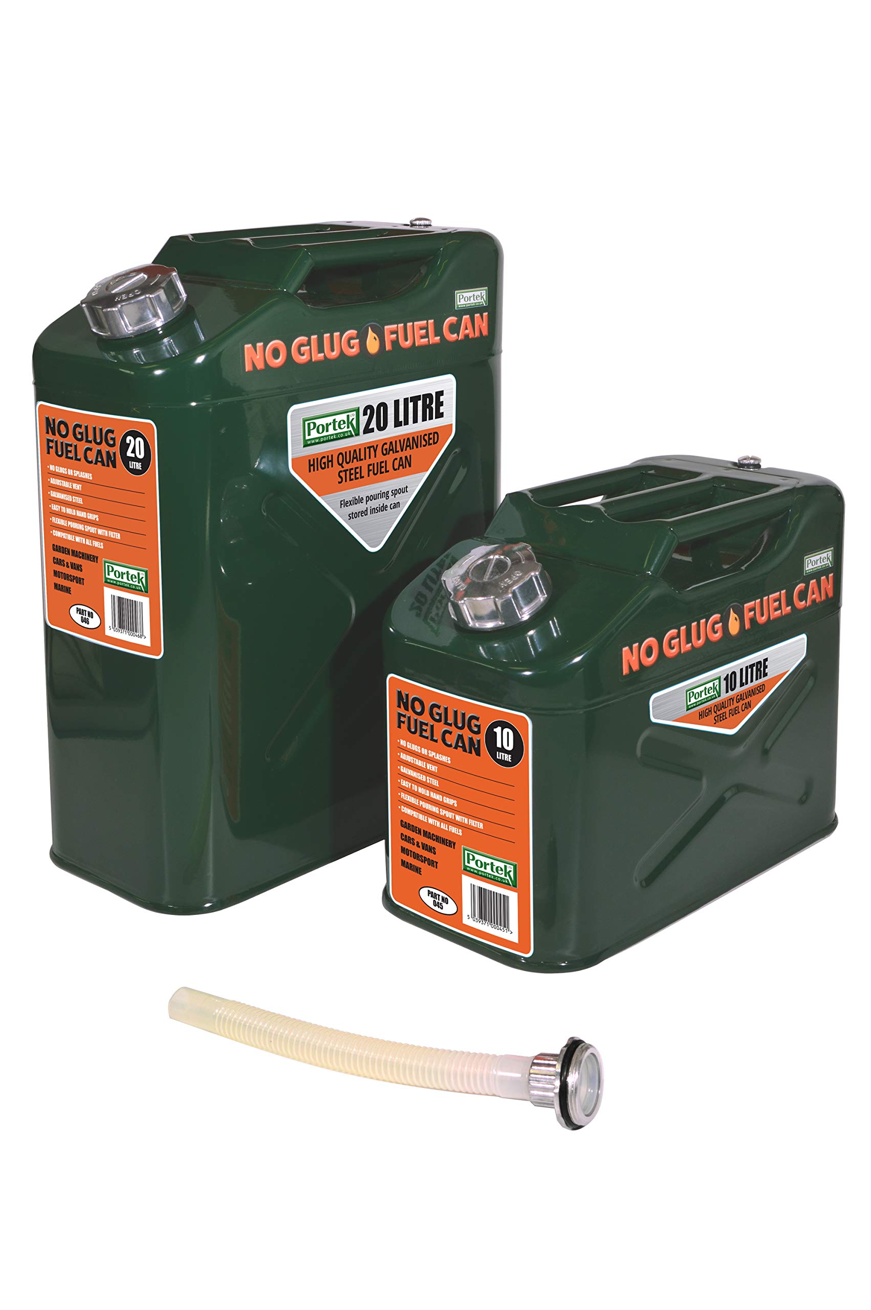 Portek Green 20L No Glug Galvanised Steel Fuel Can - (Gasoline & Diesel)