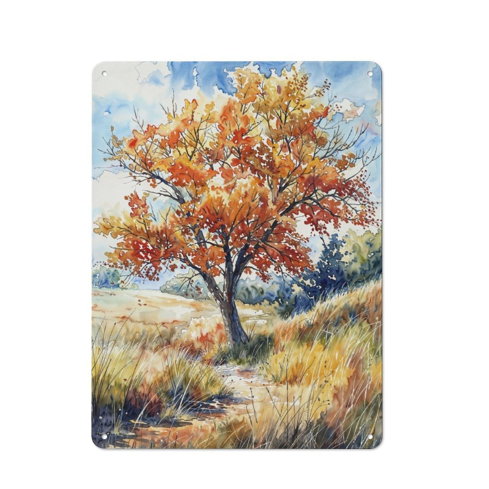 Junmoney Fiery Foliage Path Printed Metal Sign 40X30cm For Pub Or Café, With Clear Industrial Wall Decor Character
