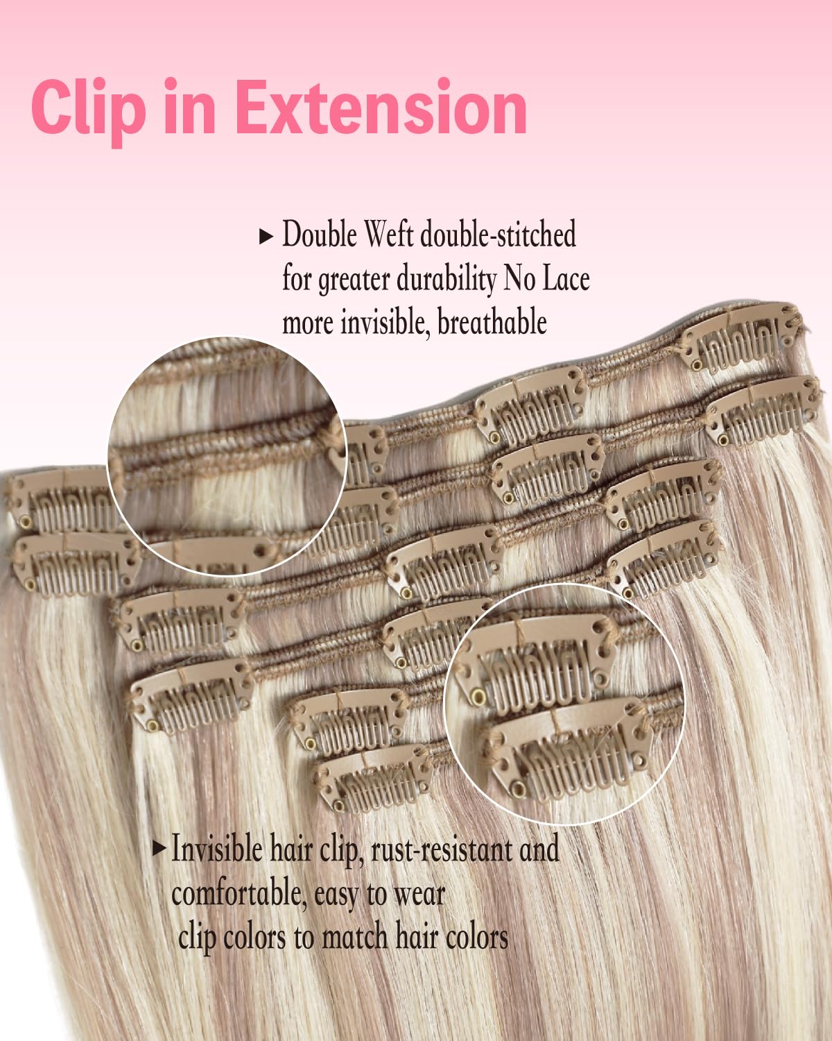 Sindra Clip in Extensions Echthaar Real Human Hair Remy Hair Extension Clip in Haarverlängerung Natürliche 35cm 6pcs 100g Aschblond mit Platinblond Blond C18P613 14Zoll