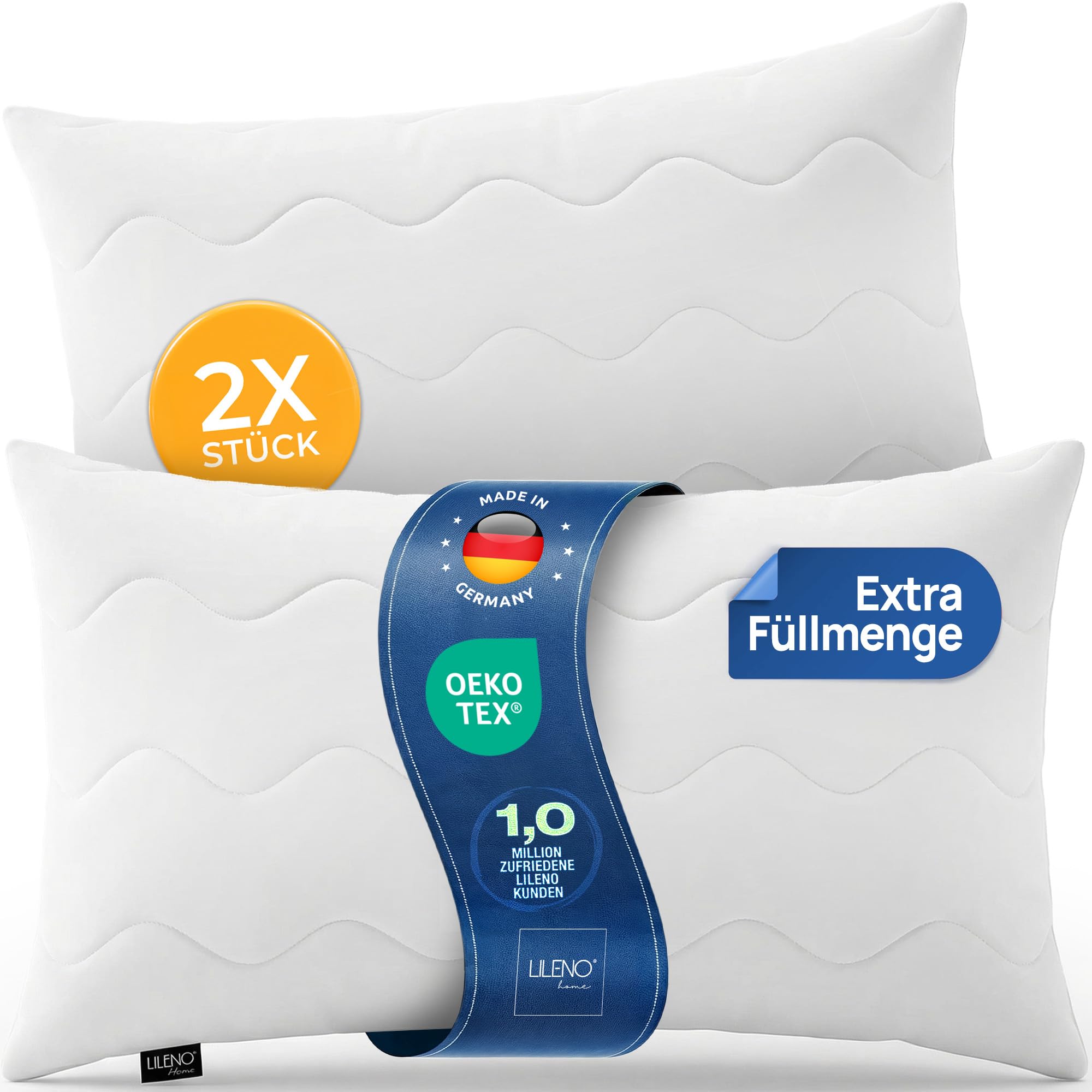 LILENO HOME Allergiker Kopfkissen 40x80 (2er Set) – 95°C waschbar, OekoTex & Made in DE – Kissen 40x80 mit praller Füllung für himmlischen Schlaf – Haut schmeichelndes & geruchsfreies Pillow