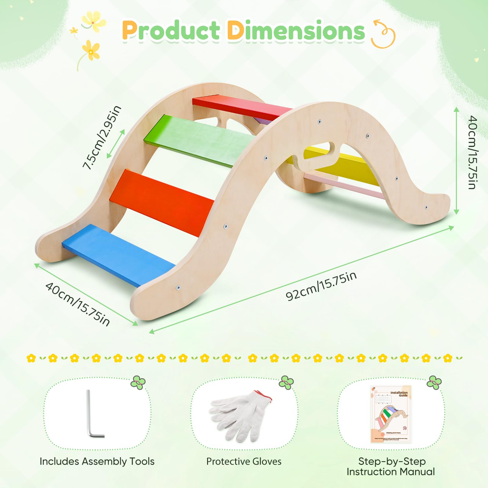 nmoiww Struttura da Arrampicata per Bambini 3 in 1, Scala da Arrampicata in Legno per Bambini con Cuscino Accogliente, Palestra da Gioco Montessori per Interni (Colorata-3 in 1)