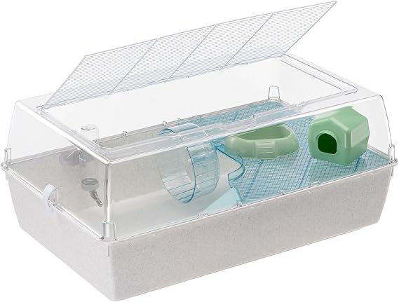 Ferplast Duna Hamster, Cage for Hamsters and Mice, Modular Habitat with Wheel, Nest, Drinking Bottle and Shelf, Transparent Lid, 71 x 46 xh 31 cm