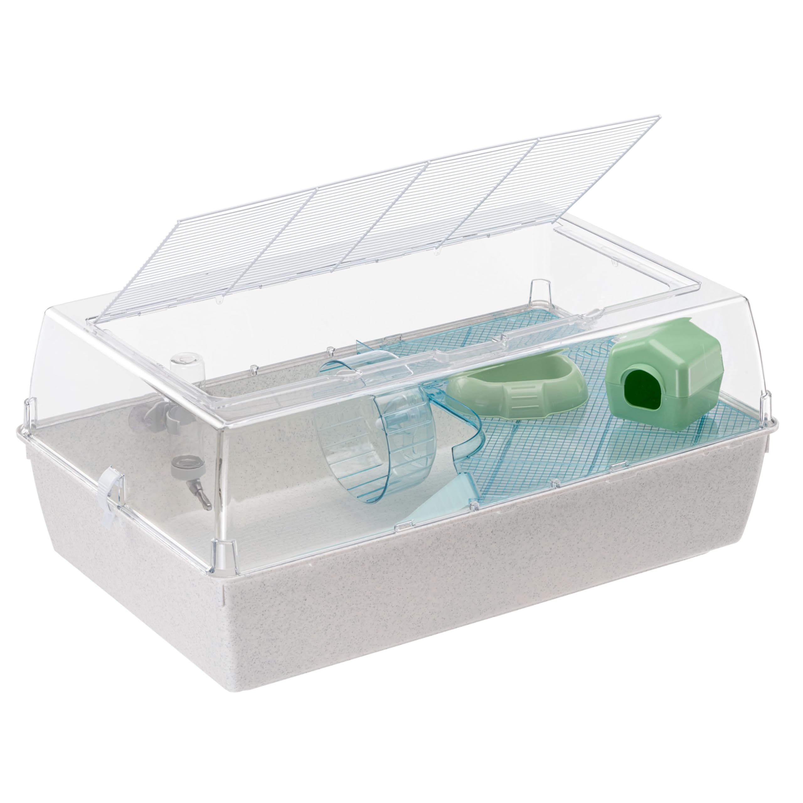 Ferplast Duna Hamster, Gabbia per Criceti e Topolini, Habitat Modulare con Ruota, Nido, Beverino e Ripiano, Coperchio Trasparente, 71 x 46 x h 31 cm