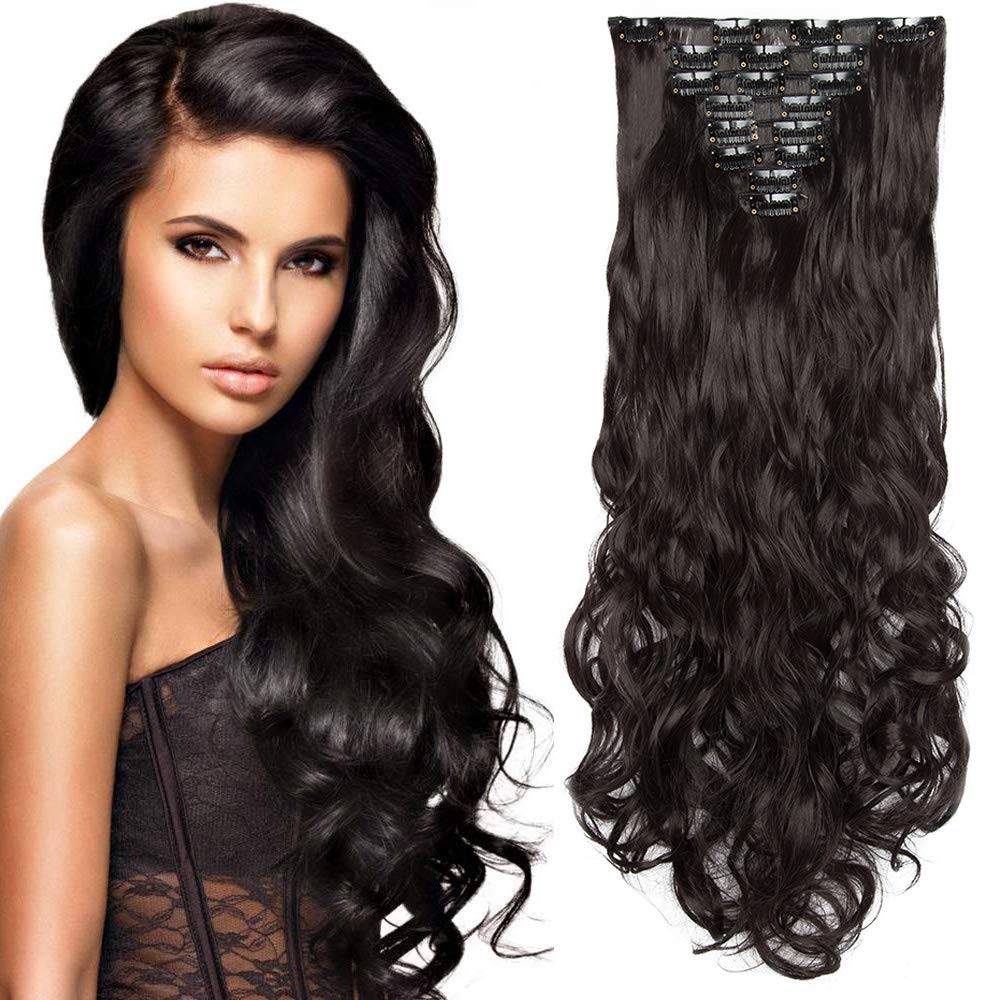 23"(58cm) SEGO Extensiones de Clip Pelo Sintético Se Ve Natural 8PCS [Arena Oscura mezcla Rubio Claro] Cabello Liso Largo Postizos Pelucas para Mujer (140g) — view 15