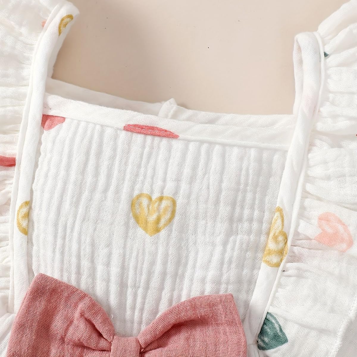 Conjunto Vestido y Gorro para Niña Pequeña Mangas con Volantes Estampado de Corazones/Flores de Algodón Lino Ropa de Primavera Verano - 5