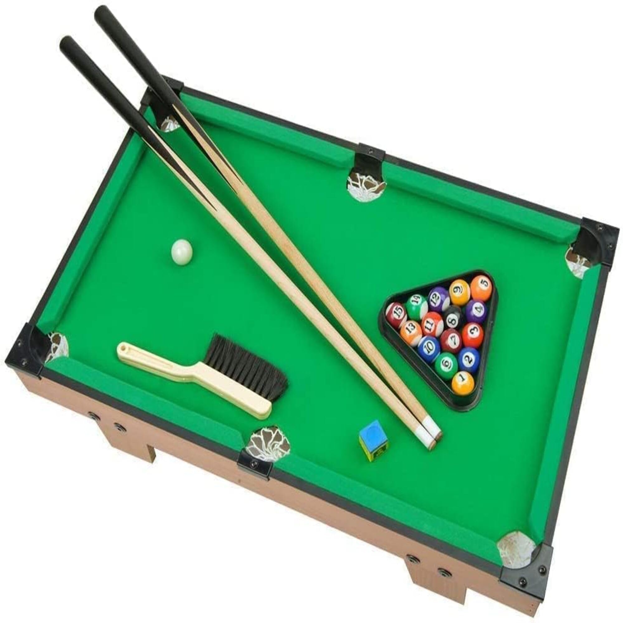 Tabletop Pool Table for Kids (68 cm) Mini Billiards Set with 15 Colored Balls, Cue Ball, Sticks, Chalk Triangle Indoor Game Toy (Brush Not Included)-image-18