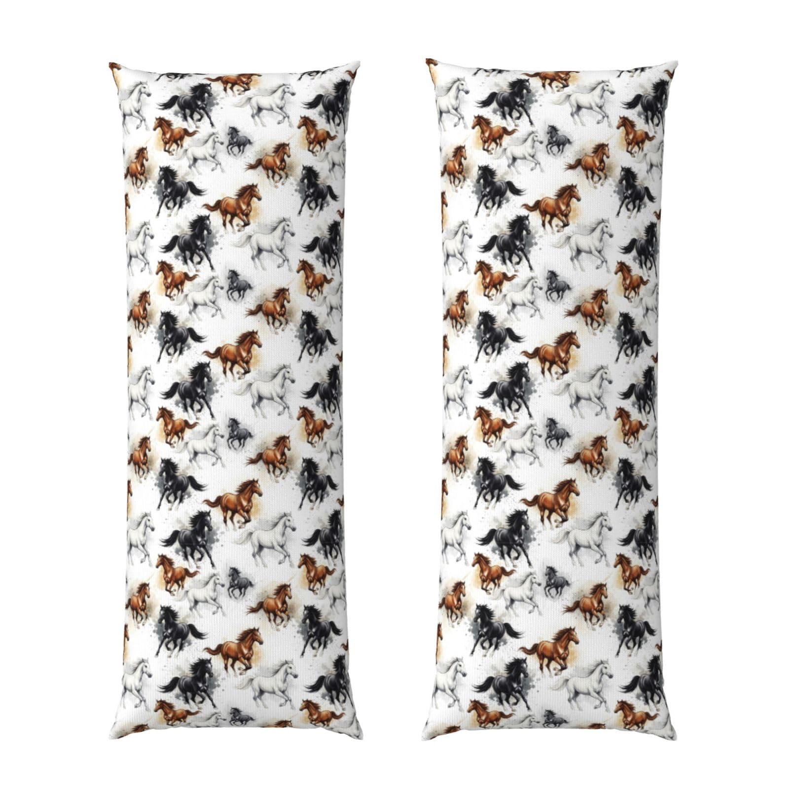 Long Pillowcase 20x54, Cute Cartoon Horse Watercolor Wild Horses, Soft Velvet Pillow Cover with Hidden Zipper, Plush Cushion Protector for Bedroom Sofa Couch Sleeping