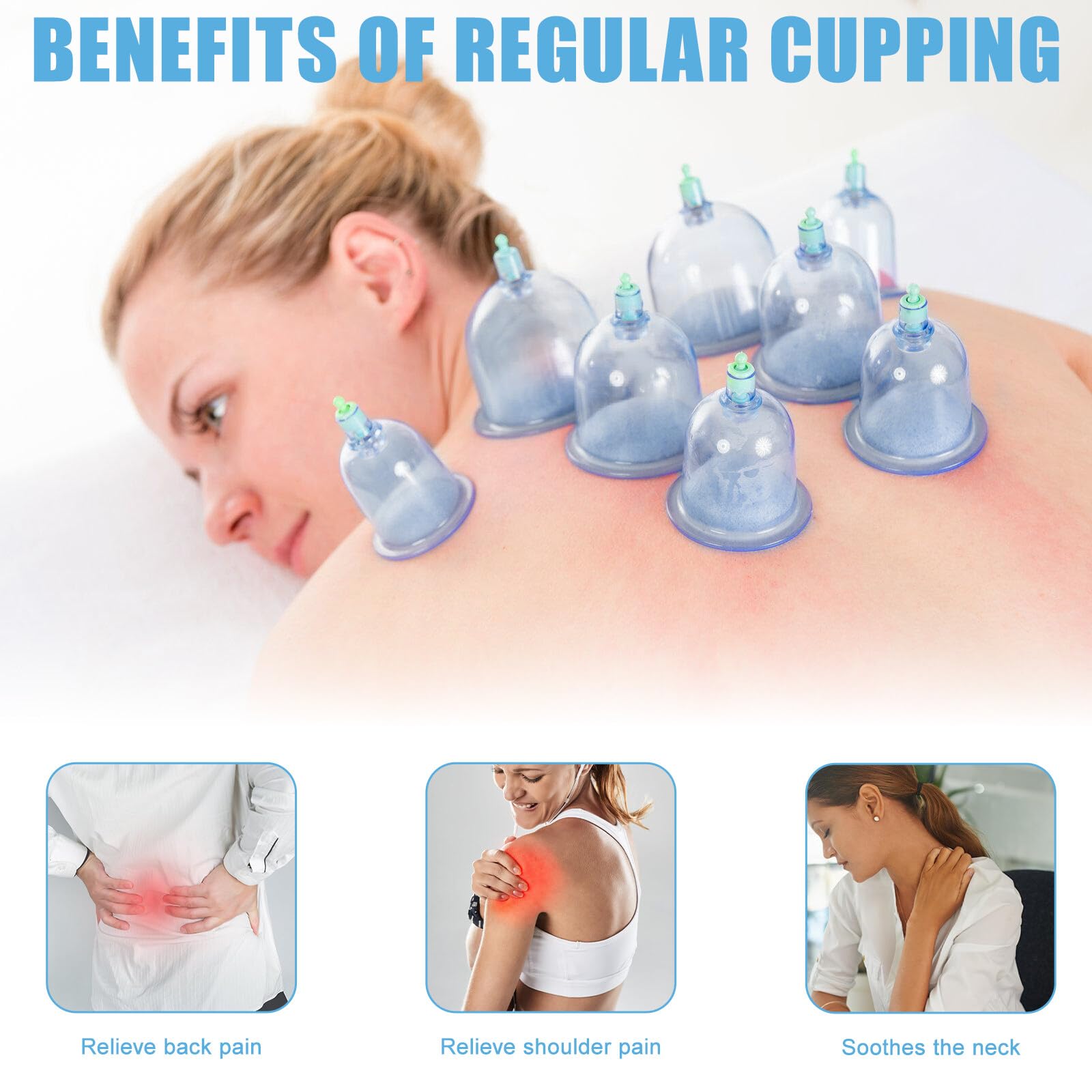 Cupping Ventouse Ensemble, 12pcs Tasses Ensemble de Ventouses Vide Ventouses Kit de Massage avec Pompe à Vide avec Aimants Thérapeutiques Ventouses de Massage pour Soulager les Douleurs