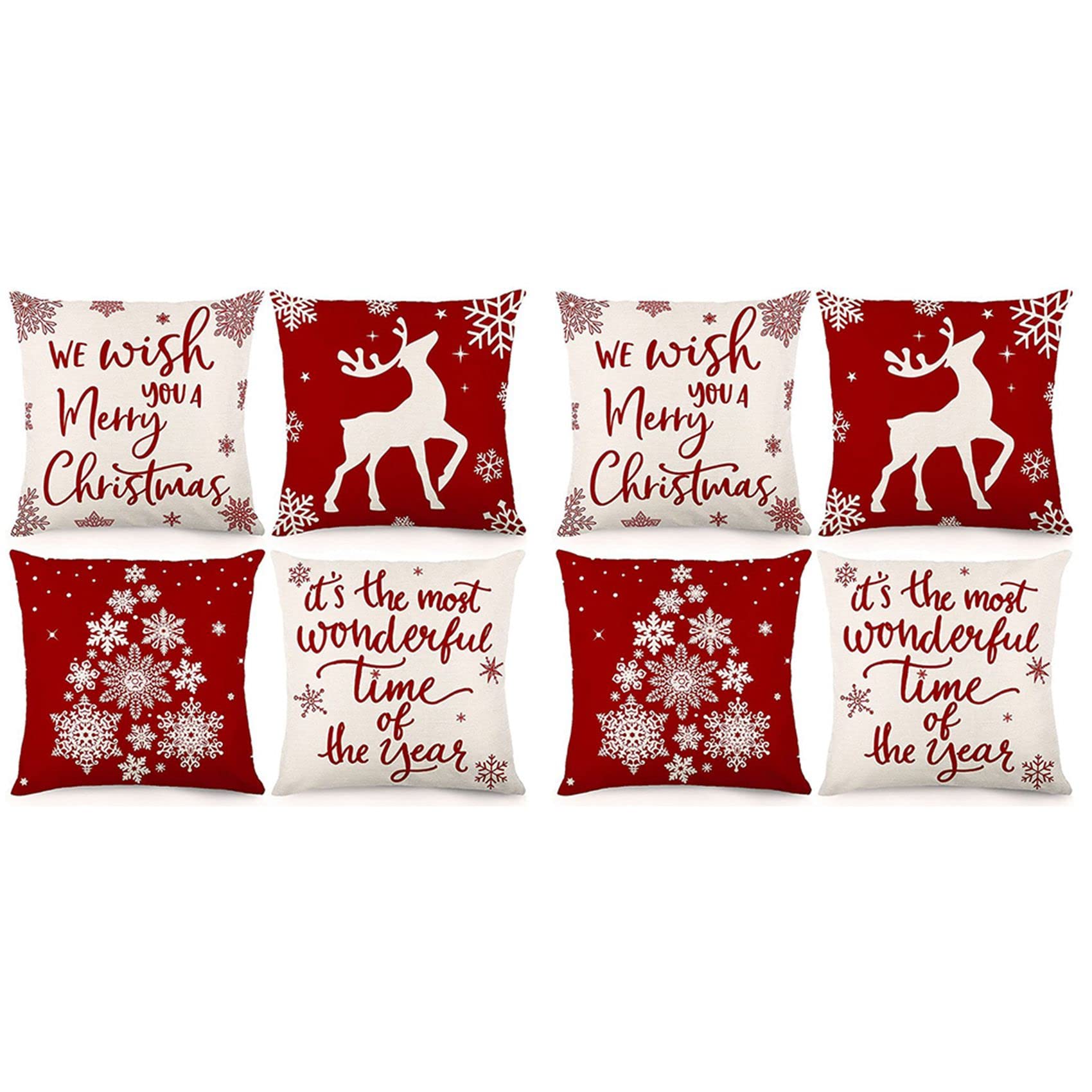 Hndhbfgrt Christmas Pillow Covers 18X18 Set of 8 Christmas Decorations Farmhouse Throw Pillowcase Cushion Case for Home Decor