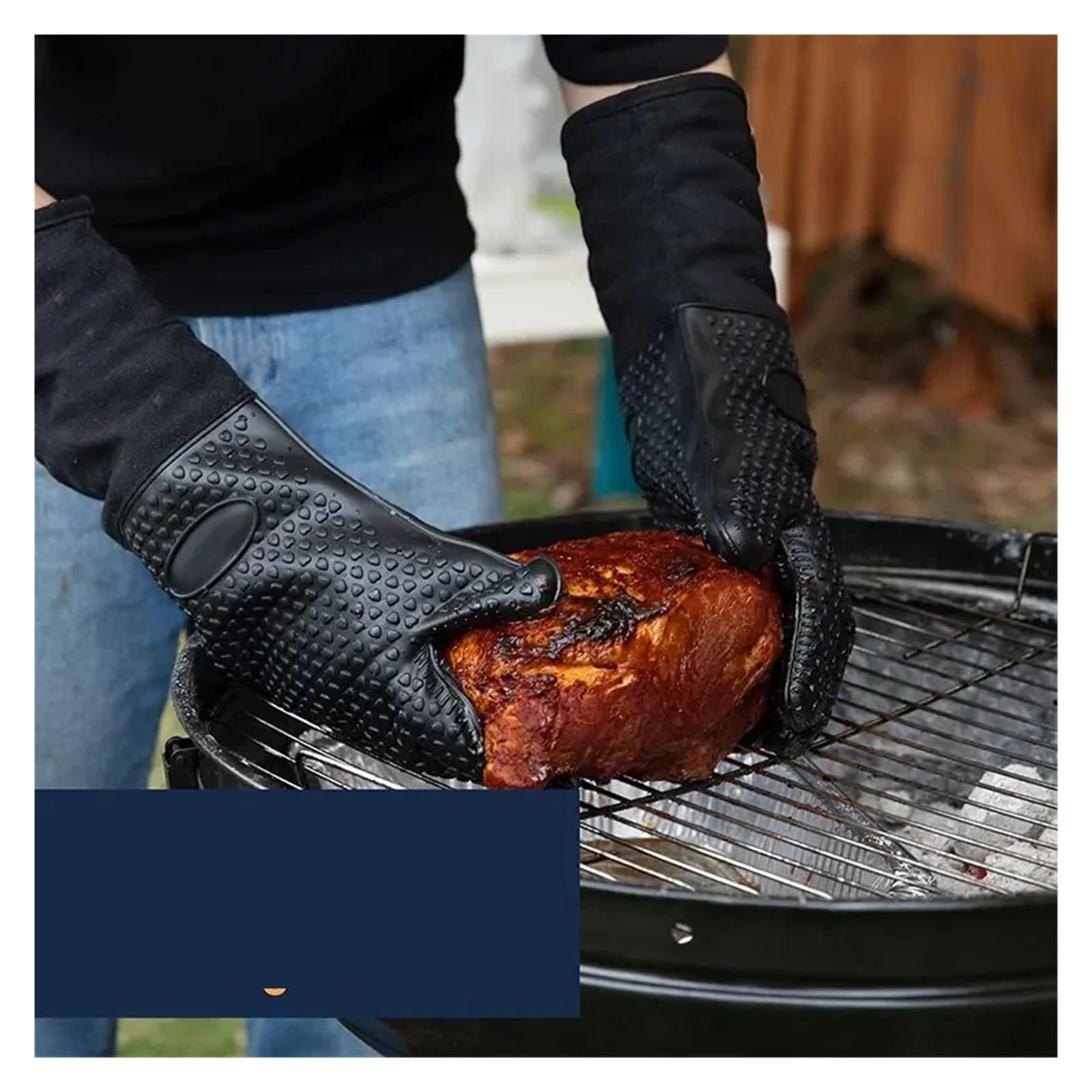 Guantes de horno extra largos, silicona resistente al calor, acolchados