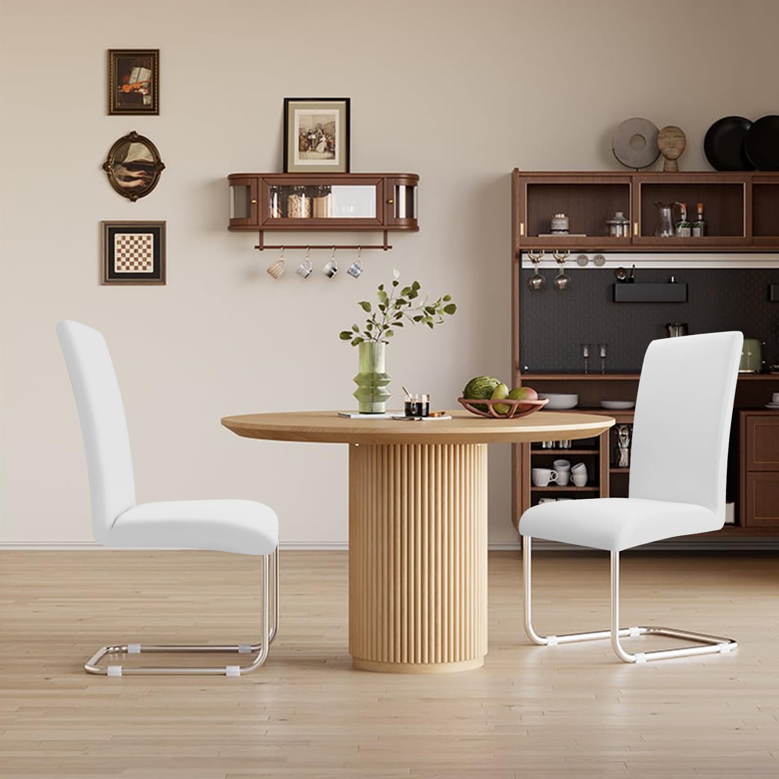 Housse de Chaise Universelle 4PCS Protection de Chaise Extensible Moderne Blanc pour Salle à Manger
