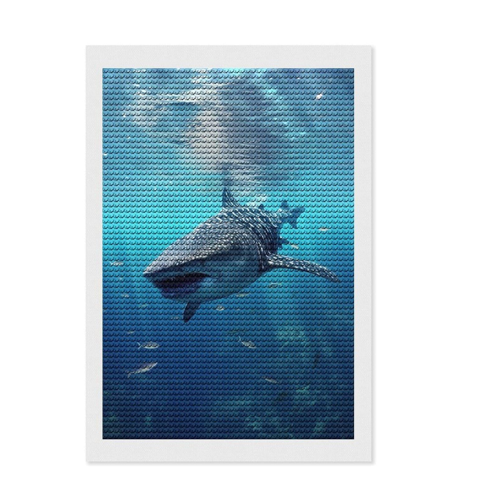 Junmoney Whale Shark Water DIY Diamond Art Canvas Kit 8"x12", Round Gems, Creative Hobby, Fun Craft Activity, Vintage Style Decor