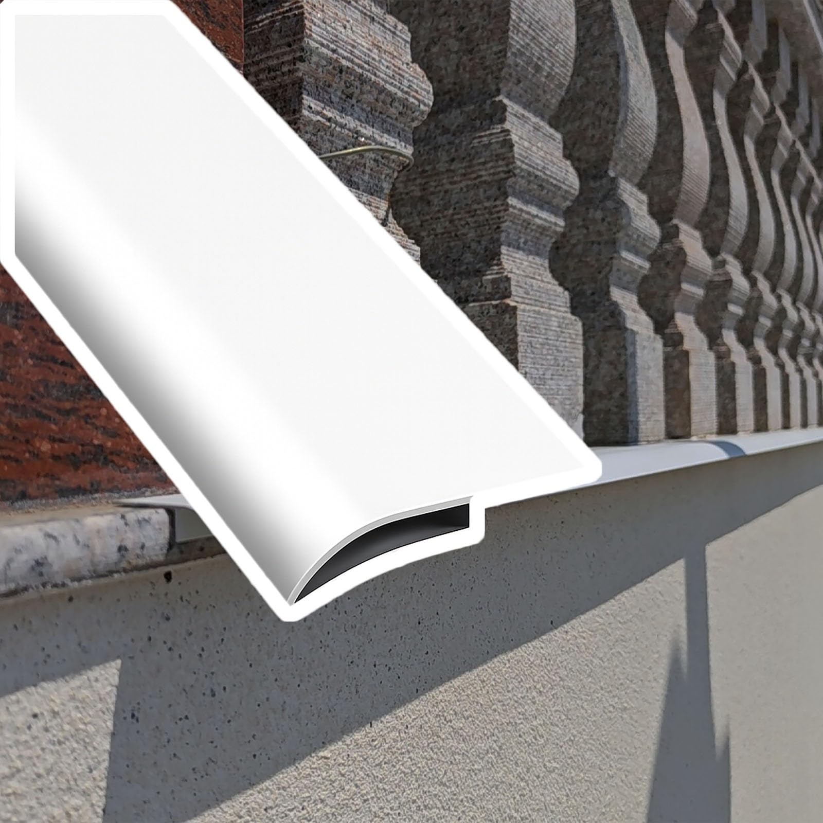 vierteaguas muro exterior Línea de goteo de pared exterior 50 100 150 cm de longitud, tira de borde de alero de aluminio para techo 1 2 piezas, moldura canalón(White 1 PC,W 20 MM L 150 CM)