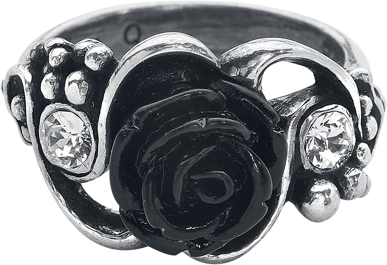 Alchemy Gothic Romantic Dark Desire Clear Crystal Bacchanal Rose Ring - Size T/9.5