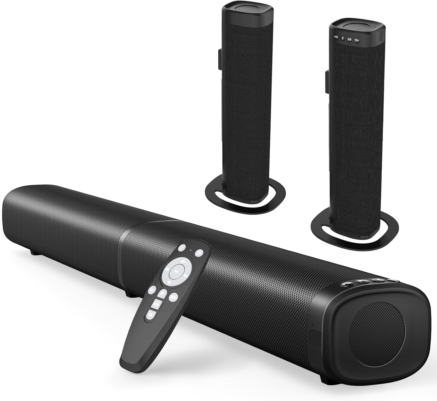 Puriom Sound Bar for Smart TV, 100W Sound Bar with Bluetooth 5.3/ARC/Opt/AUX Connect, 2-in-1 Detachable Home Soundbar, Home Theater Speaker & Bass Effect, for TV/PC/Gaming/Projectors