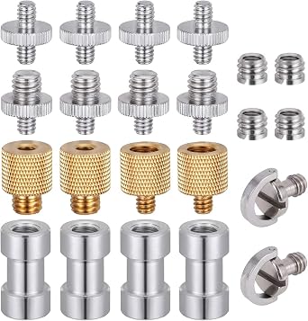 Camera Screw Adapter, 19pcs 1/4 Inch and 3/8 Inch Converter Female Male Threaded Screws Mount Set, Metal Thread Adapter Converter 360Camera Ball Head for Monopod, Ball Head