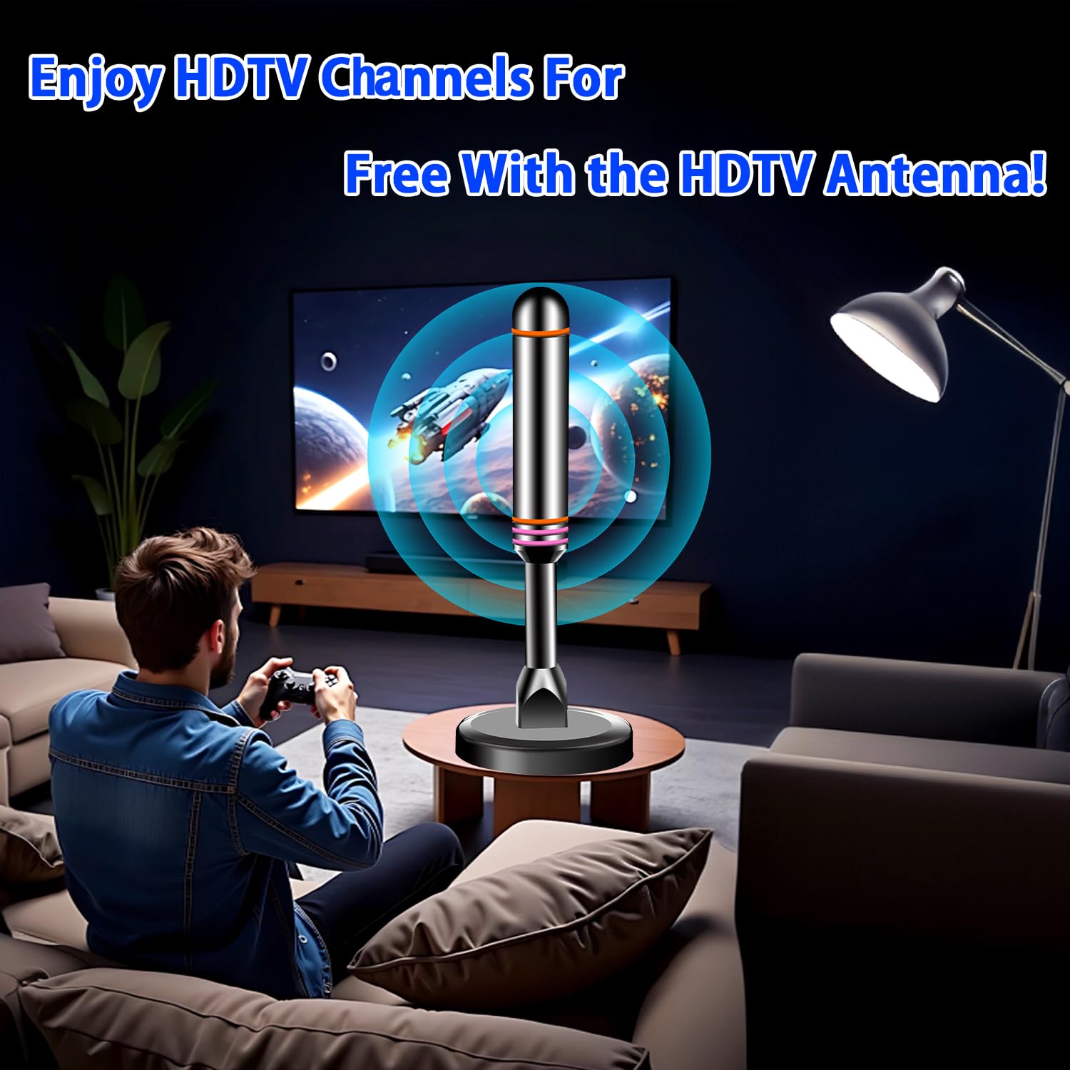 Antenna TV digitale per Smart TV da interni, antenna TV per canali locali in 4K 1080P, portata 52,9 miglia e ricezione a 360°, antenna HDTV con base magnetica, cavo coassiale da 2,4 m per una facile
