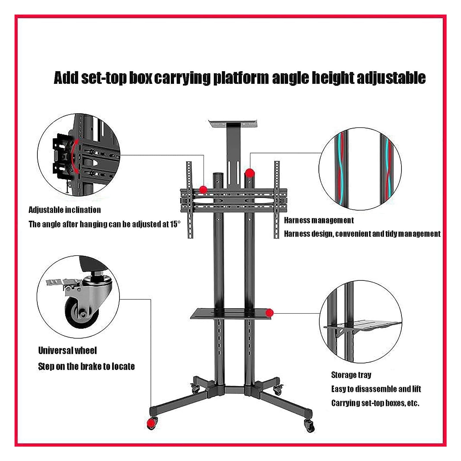 Soporte para TV con ruedasSoporte para TV móvil de pie con Soporte para TV de Altura Ajustable para televisores de 32 "y 65" Fácil de Mover con Ruedas Marco de Metal Resistente