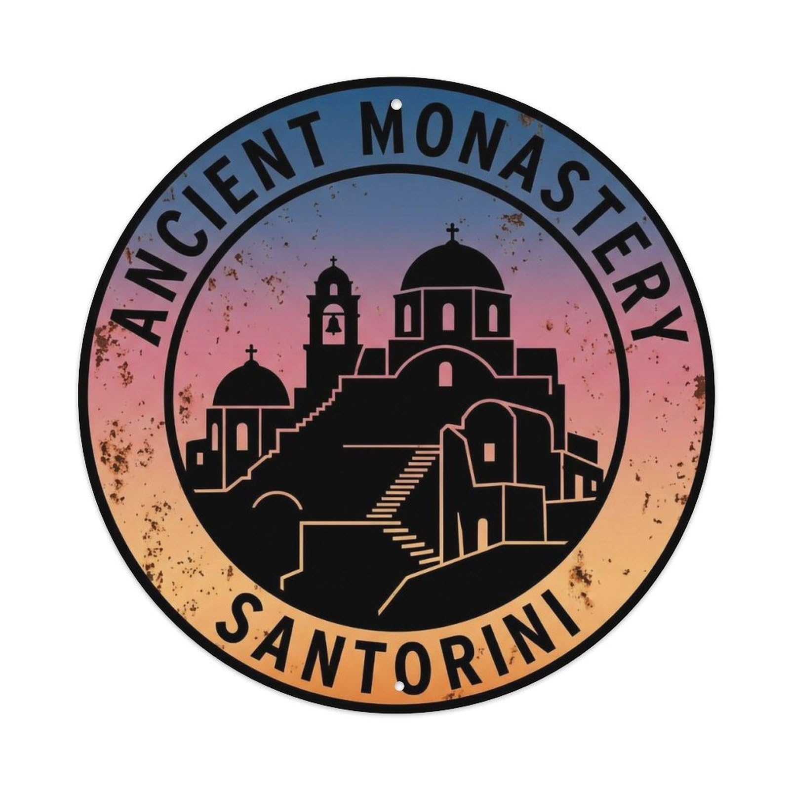 Vintage Travel Monastery Santorini Ancient 2 Metal Tin Sign