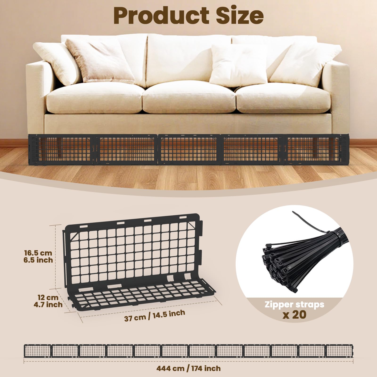 Abiglifty Under Couch Blocker, Under Bed Blocker 12 Pack, Adjustable Under Furniture Blocker Blocks Pets & Toys Underneath, Ideal for Living Room, Bedroom, Playroom, Black (6.5