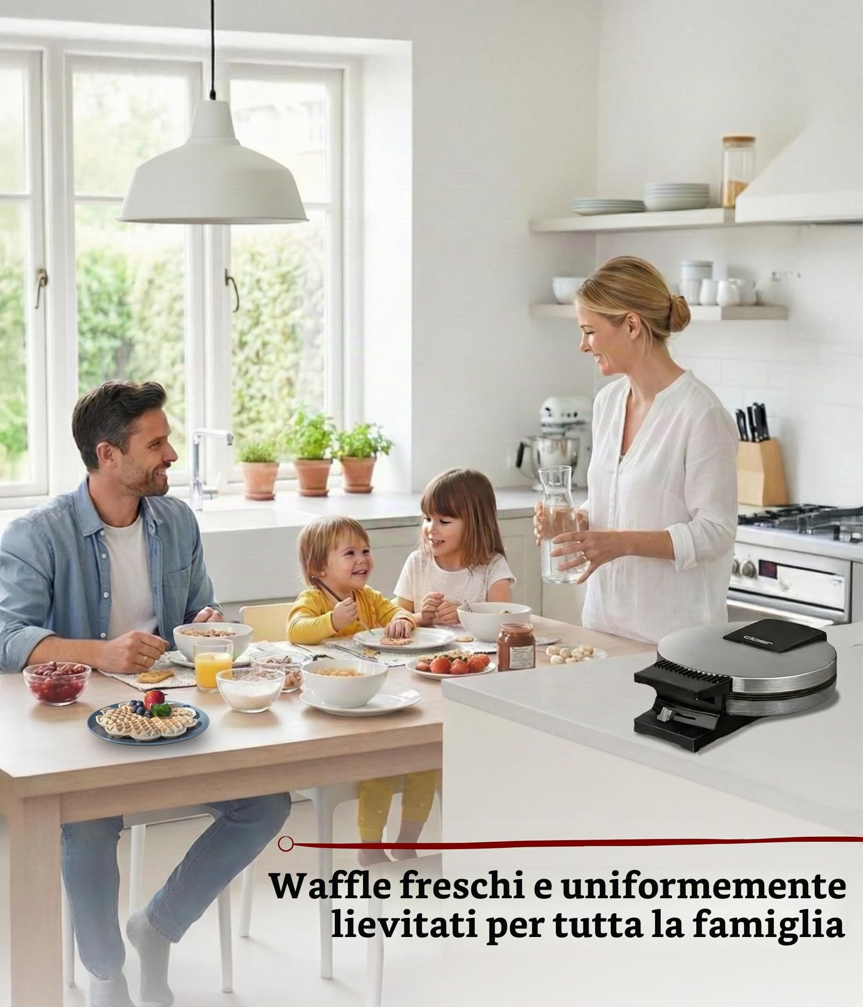 Cloer 189 Piastra per Waffle, 930 W, doppio rivestimento antiaderente, dimensione di cialda 16 cm, piastre di cottura pesanti, segnale acustico e spia di cottura, acciaio inossidabile