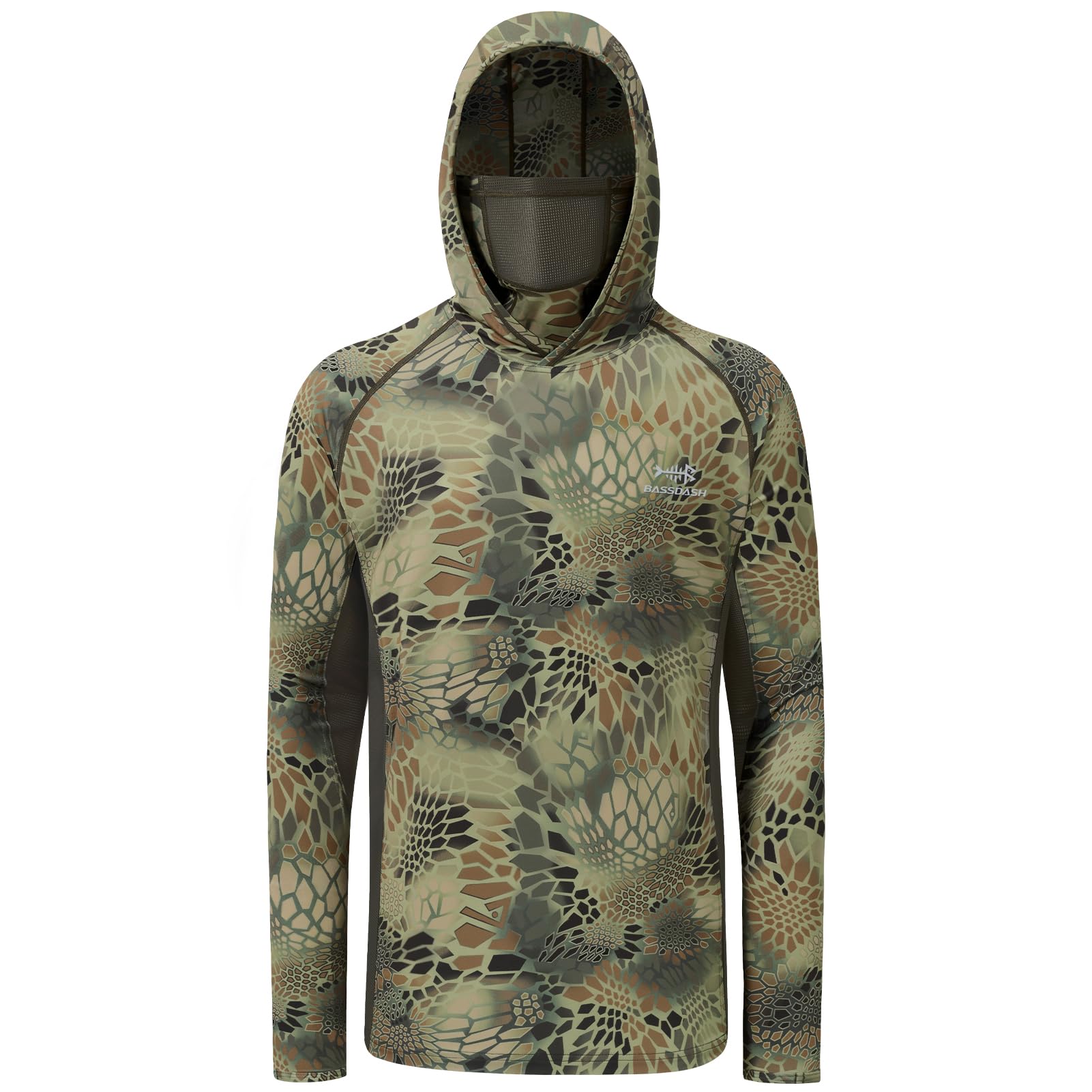 BASSDASH UPF 50+ Herren Jagdshirts mit Maske Langarm Camo Angeln Hoodie