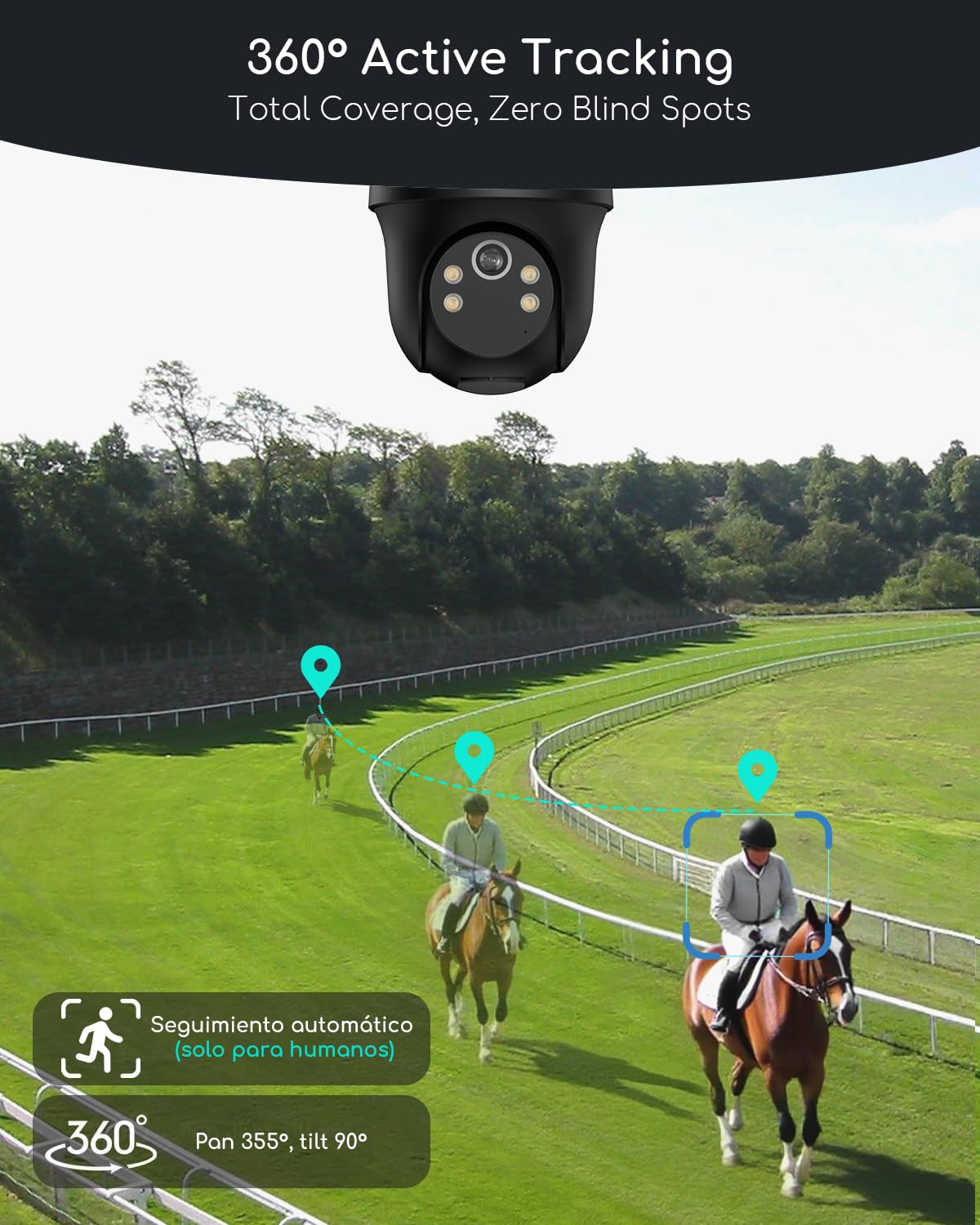 COOAU Grabación 24/7, 4G AOV Cámara Vigilancia Exterior Solar, con Panel Solar sin Cables, 360° PTZ, Detección de IA, Seguimiento de Personas y Visión Nocturna de 30 Metros, Incluye eSIM