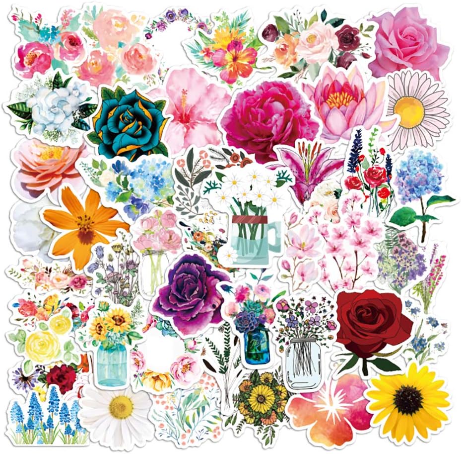 Flower Stickers50Pack Cute,Waterproof,Aesthetic,Trendy Stickers for