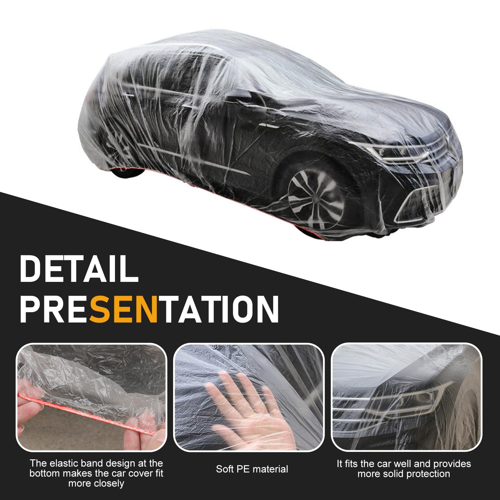 Qurbuns 1 PC Disposable Car Covers 12 4 FT x 21 6 FT Clear Plastic Car Cover Rain — view 4