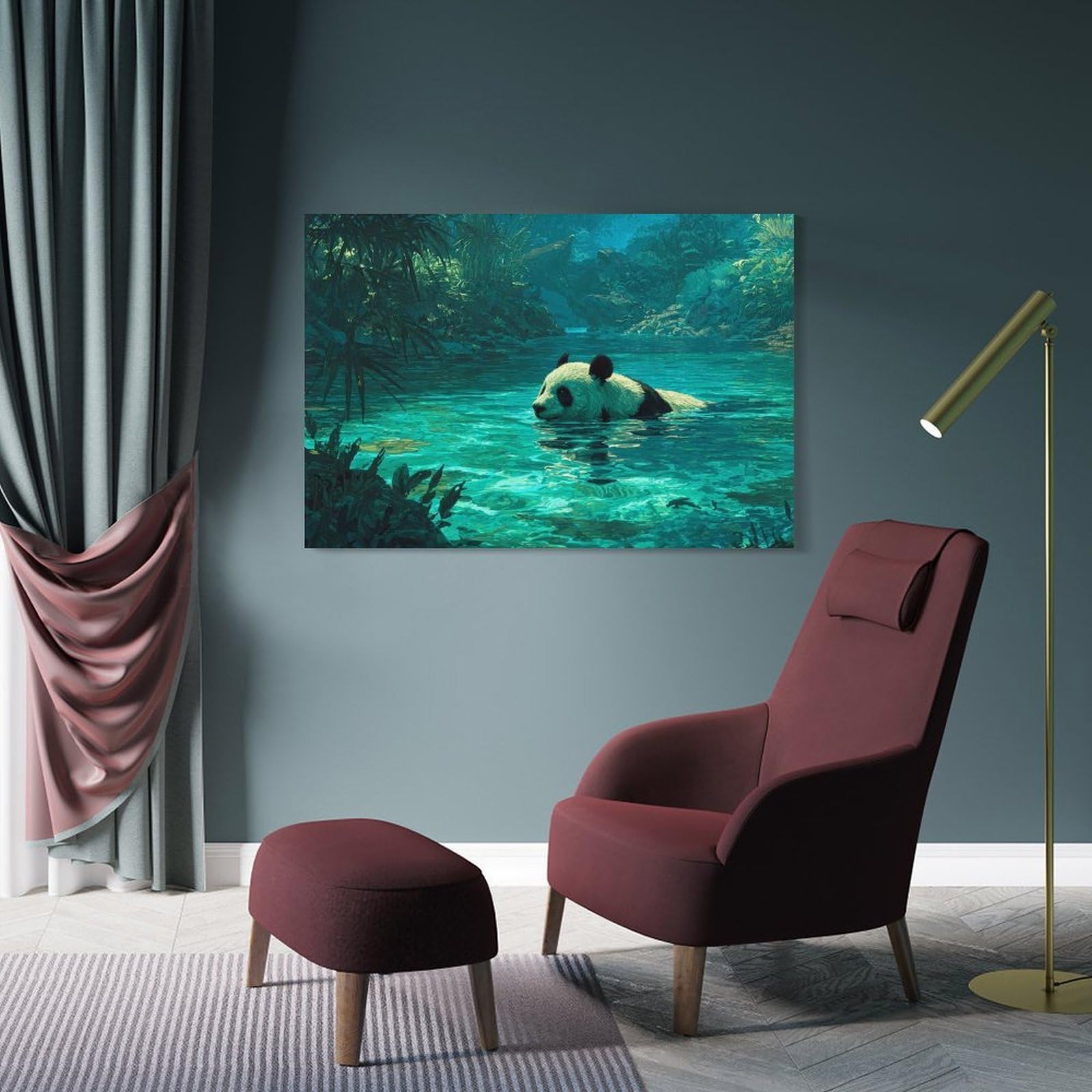 Junmoney Panda Swimming in Turquoise Water Wall Art Print 08x12inch(20x30cm), for Corridors, Hallways Or Apartment Entries, Wall Decor to Refresh Empty Corners