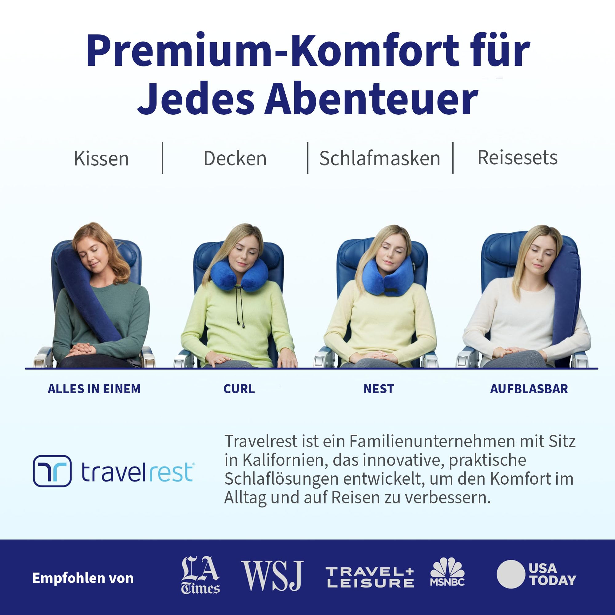 travelrest Nest Memory Foam Reisekissen Nackenkissen, waschbar – von NYTimes Wirecutter zum besten Reisekissen für 2026 gewählt – waschbar – lässt Sich auf 1/4 Seiner Größe zusammenpacken