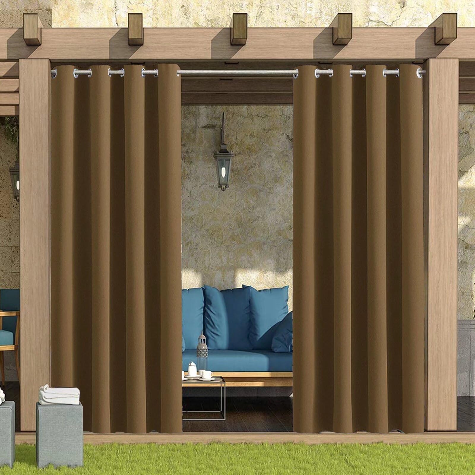 Tende da Esterno Impermeabili Opache Tenda da Sole Con Anelli Anti-UV Protezione Solare Completa Tende per Balcone Terrazzo e Pergola Marrone 90Lx200Acm