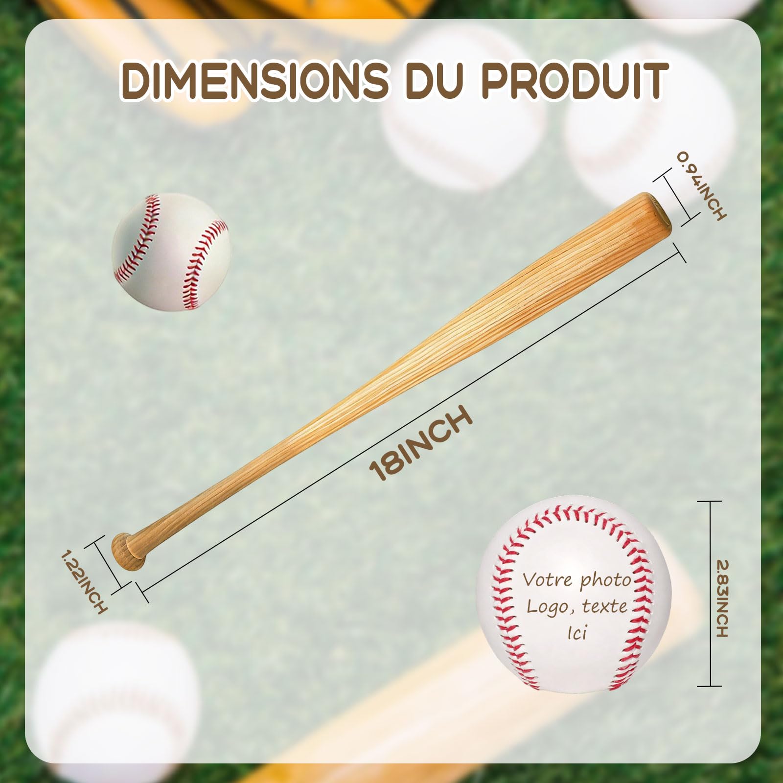 Mini Batte de Baseball Personnalisée 18 Pouces – Gravure Nom, Numéro & Logo, Petit Batte en Bois Cadeau Little League