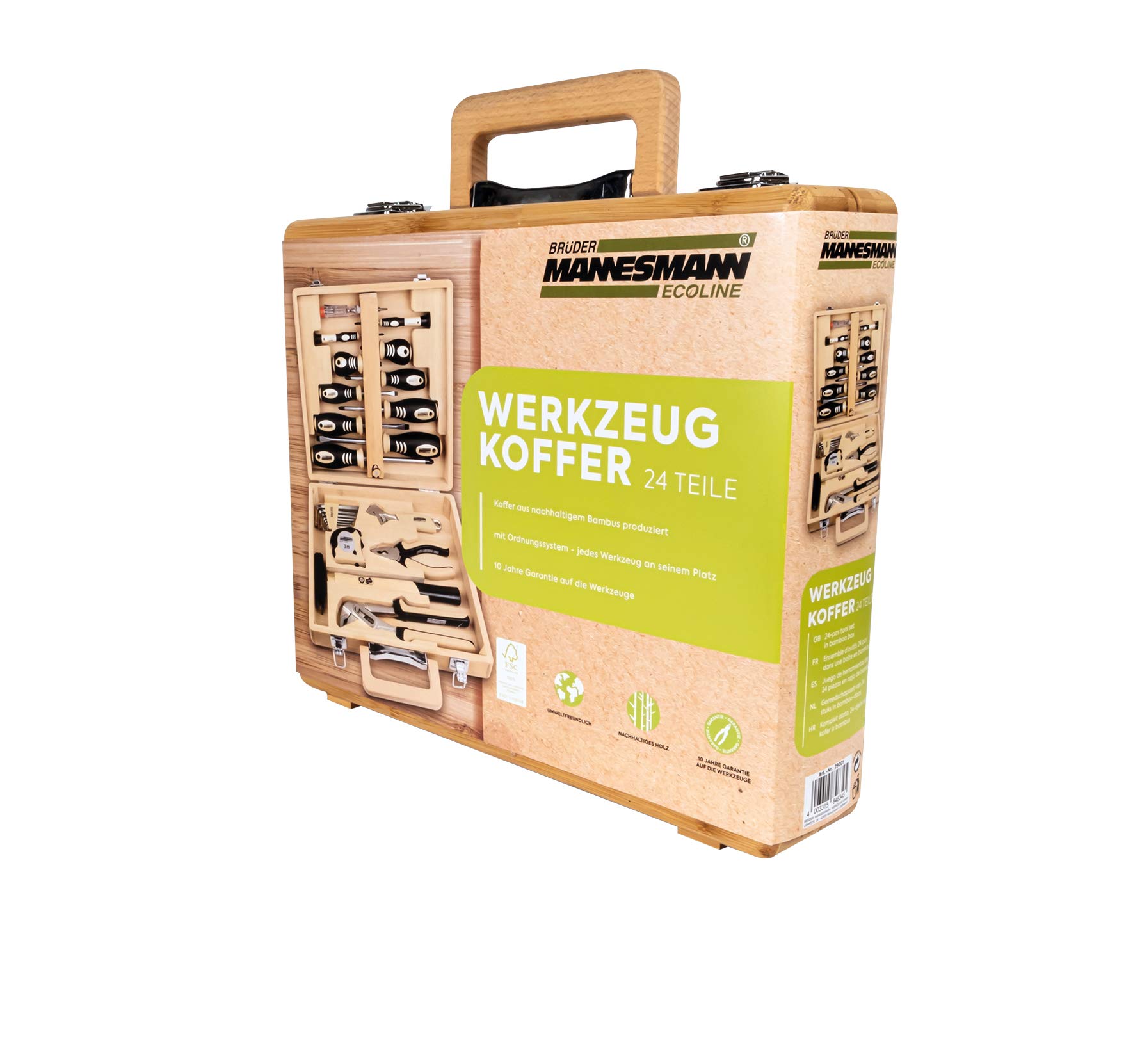 Brüder Mannesmann Werkzeuge M29001 TLG. Werkzeugkoffer 24-Piece Set. Bamboo Tool Box