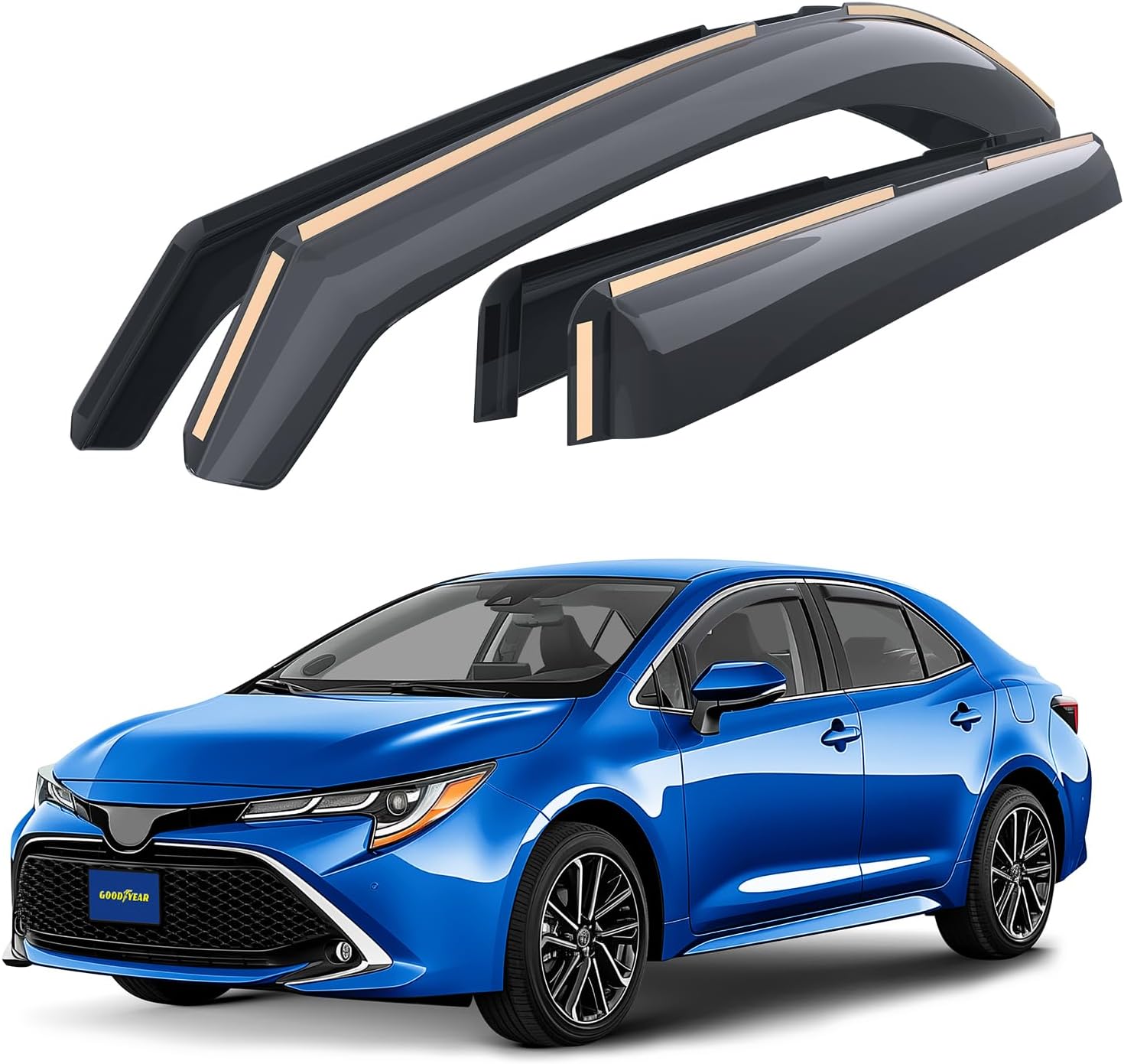 Goodyear Shatterproof in-Channel Window Deflectors for Toyota Corolla 2020-2026 Sedan, Rain Guards, Window Visors for Cars, Vent Deflector, Car Accessories, 4 pcs. - GY007959