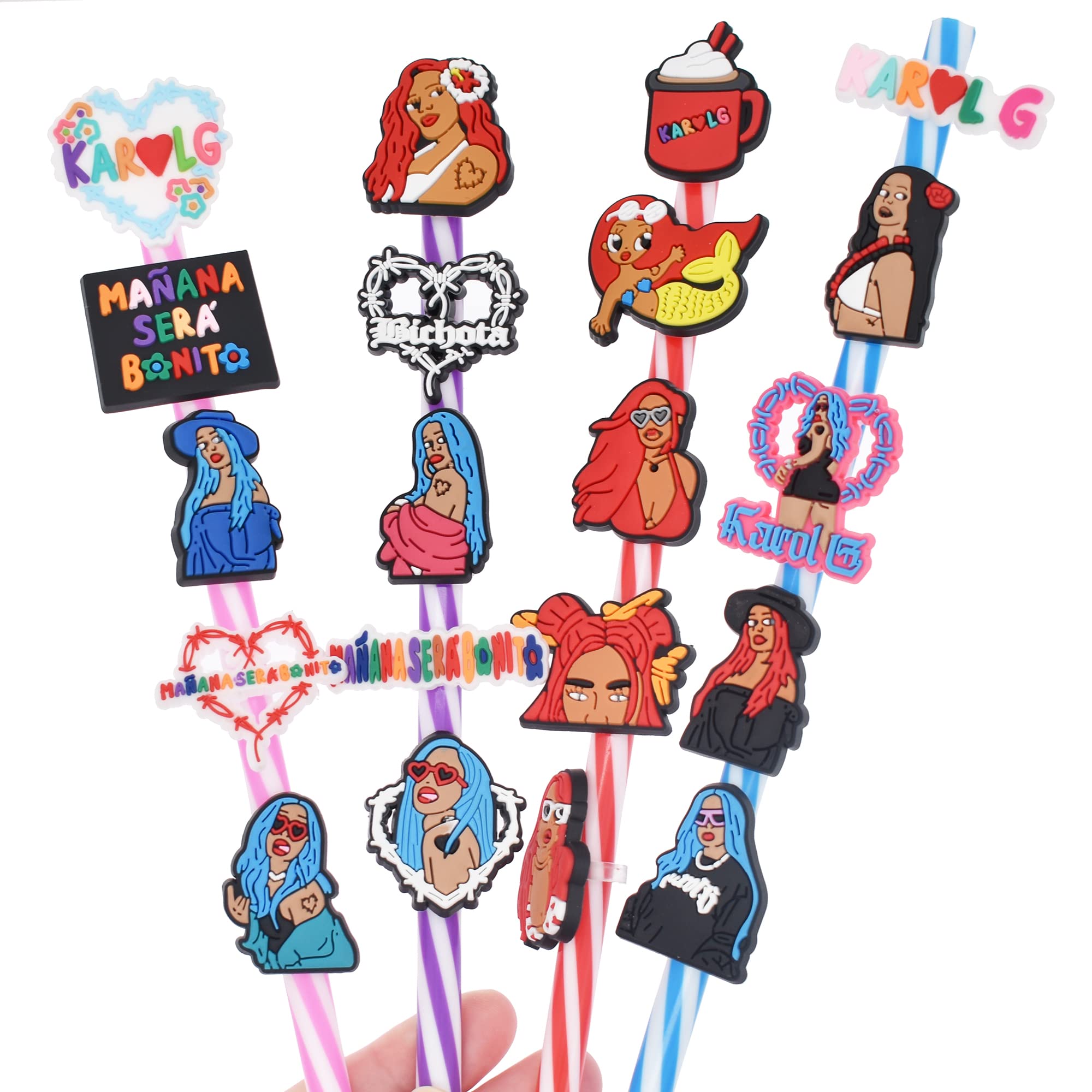 20Pcs Karol G Straw Toppers,Singer Straw Toppers,Bichota Straw Topper for Glass Straw decoration charms Home Kitchen Accessories Party Decoration