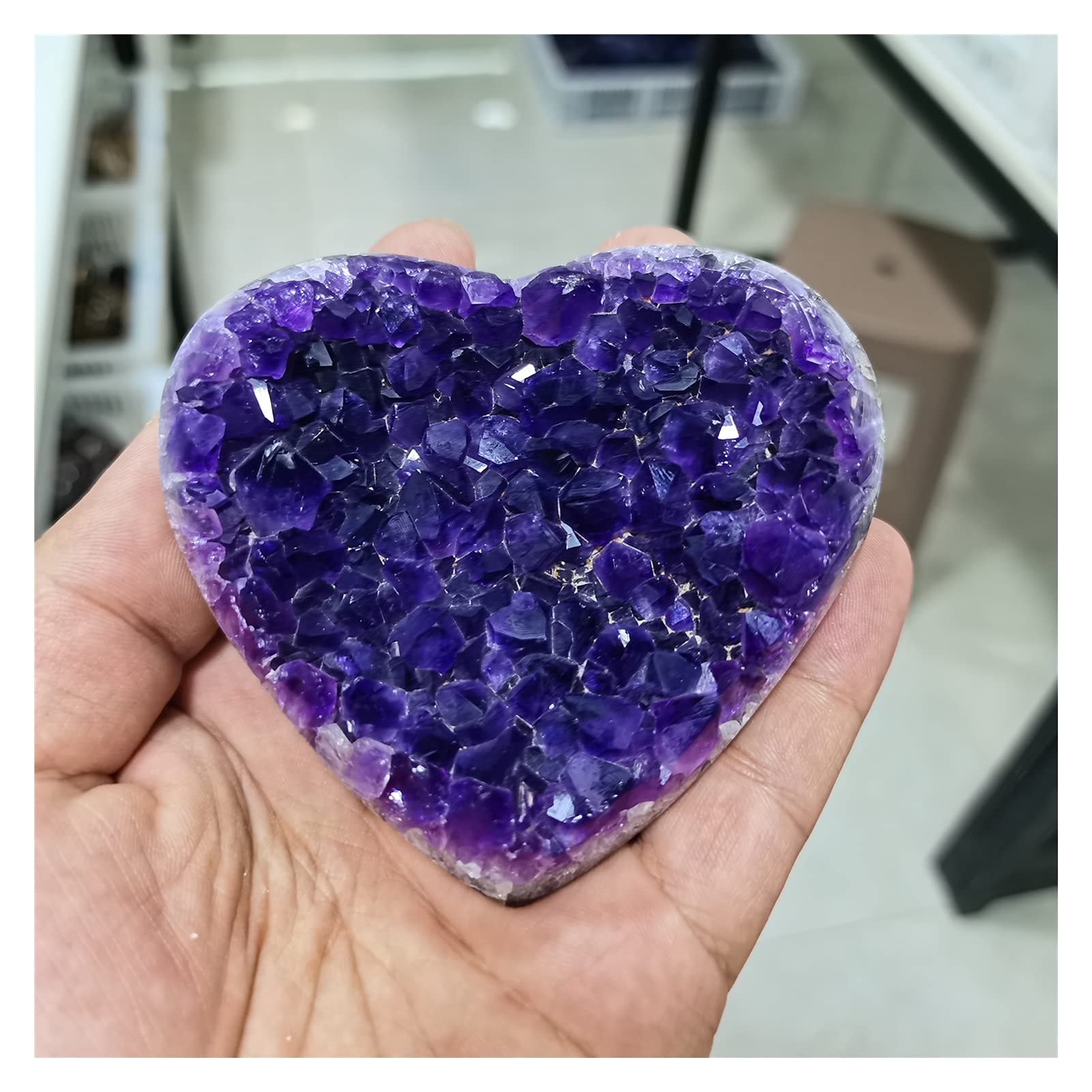 Lleno de Textura Espécimen de Cristal de racimo de Cuarzo con Forma de corazón Amoroso de geoda de Amatista Natural (Size : 190-260g)
